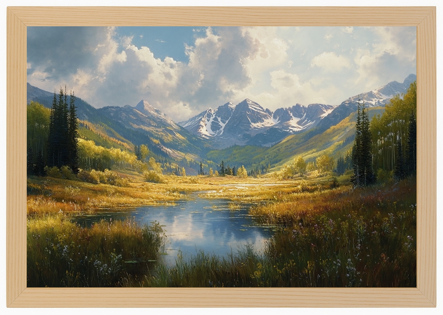 Rámeček Dřevo Hory Plakát Jezera Panorama Sněhové Vrcholky 60x40