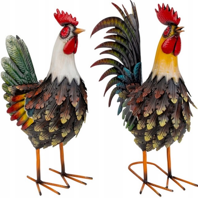 Kogut a Kura kovové ozdoby do záhrady domu 47 cm sada