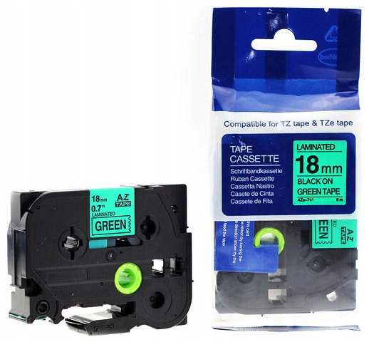 TAŚMA PASUJE DO BROTHER 18MM 8M ZIEL. TZ741 AZ741