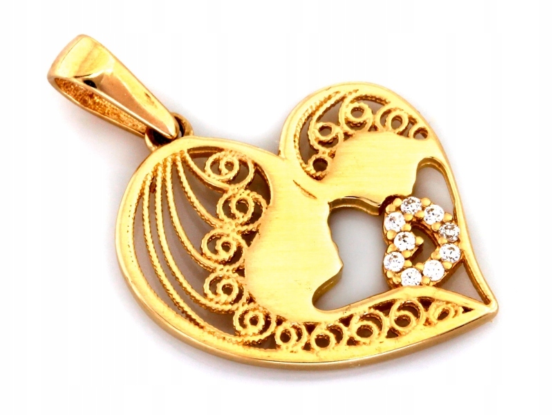 Zlatý přívěsek 585 ve tvaru srdce uprostřed Maminka s dítětem 1.46g 14kt