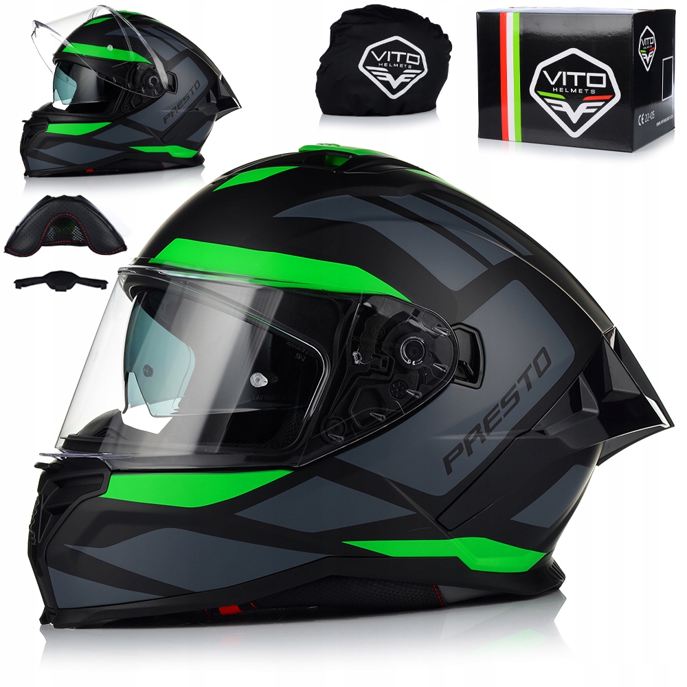 Motocyklová Prilba Vito Presto Aero Zelený Mat Systém Pinlock Clona