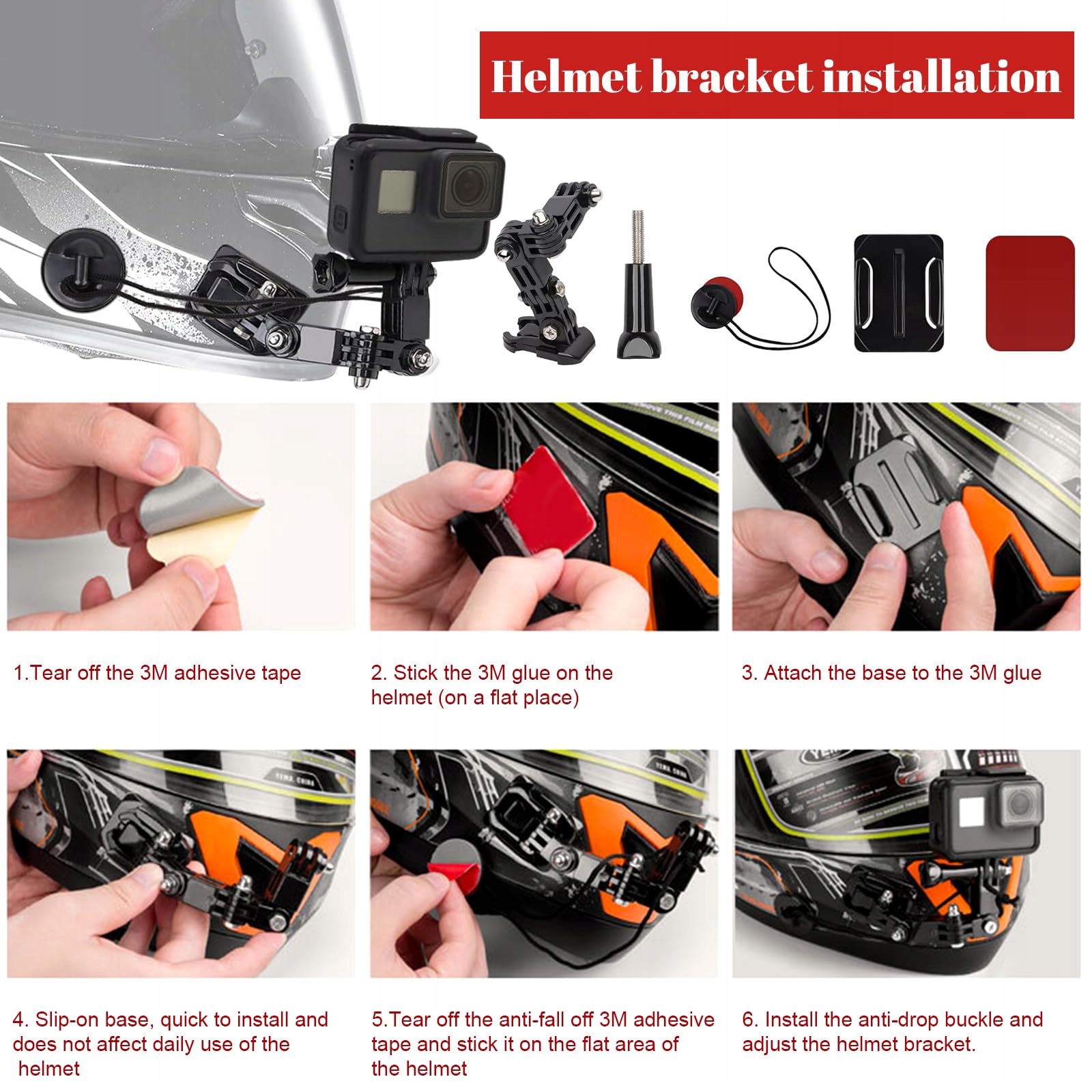Zestaw 20 Uchwytów Na Kask Do GoPro Action Cam Z Padami 3M Helm MIKQKY — miniatura 6
