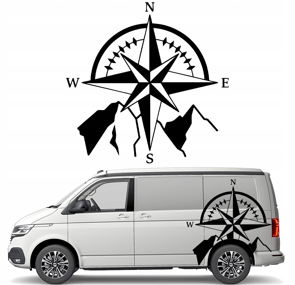 Samolepka Grafika na karavan auto přívěs Hory Růže Větrů Kompas 90x92