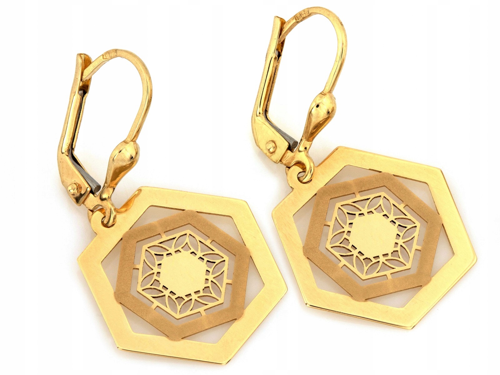 Zlaté náušnice 585 závěsné krychle 2.12 g, anglické elegantní zapínání