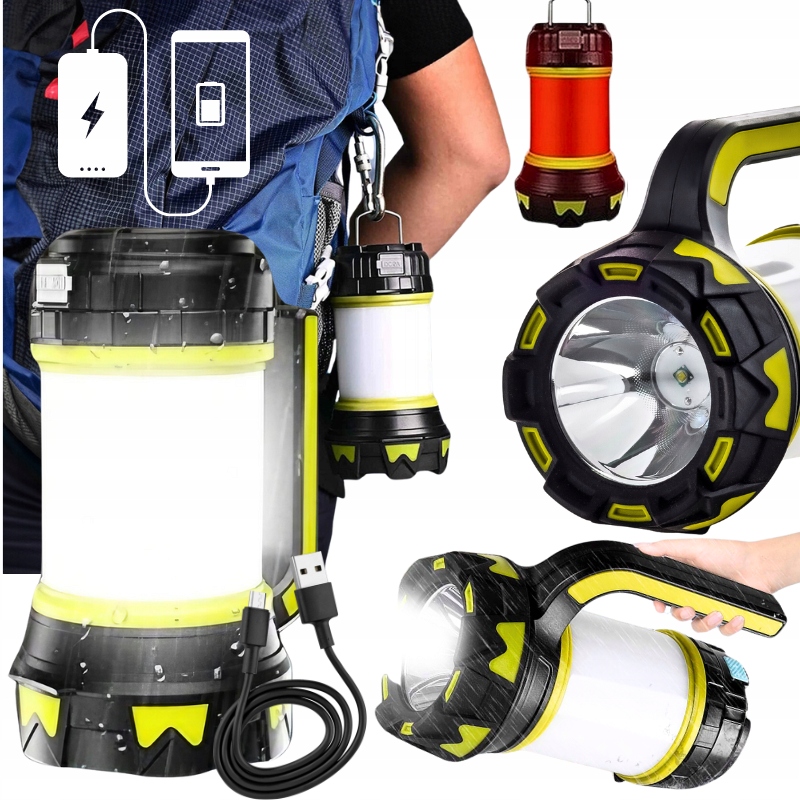 WODOODPORNA LATARKA KEMPINGOWA LED 3W1 SZPERACZ LAMPA TURYSTYCZNA POWERBANK