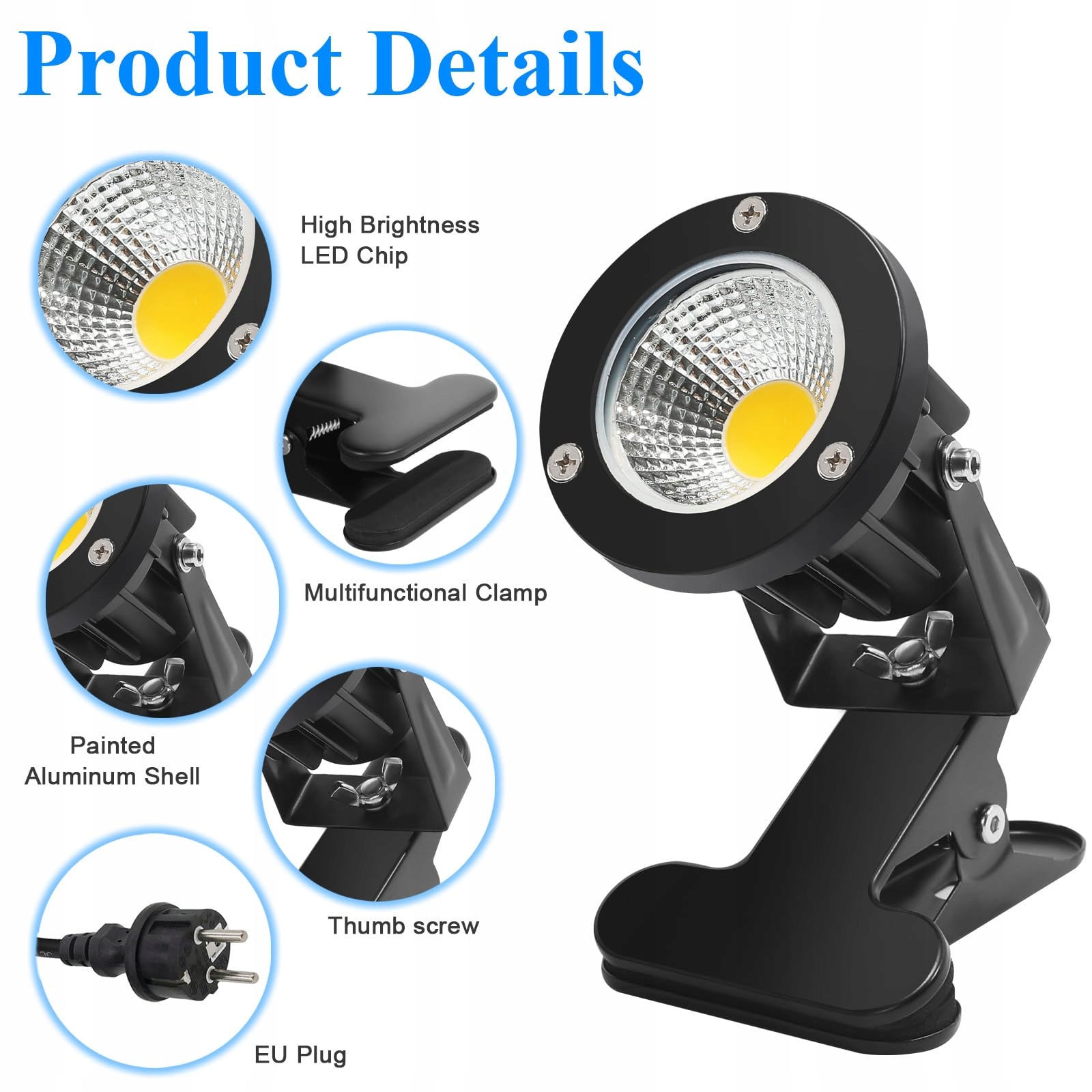 Reflektor LED 7W 2700K Z Klipsem 2m Kabel IP65 Ciepła Biel Ogród MONSING — miniatura 3