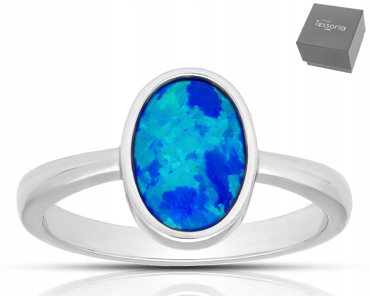 Stříbrný Prstýnek S Modrým Opálem, Oválný, Dámský, vel. 22 ryzost 925