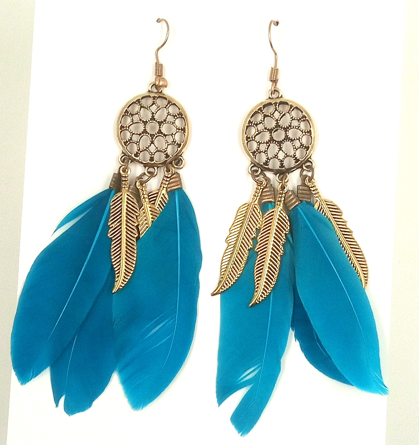 

Kolczyki długie wiszące pióra skrzydła turkusowe