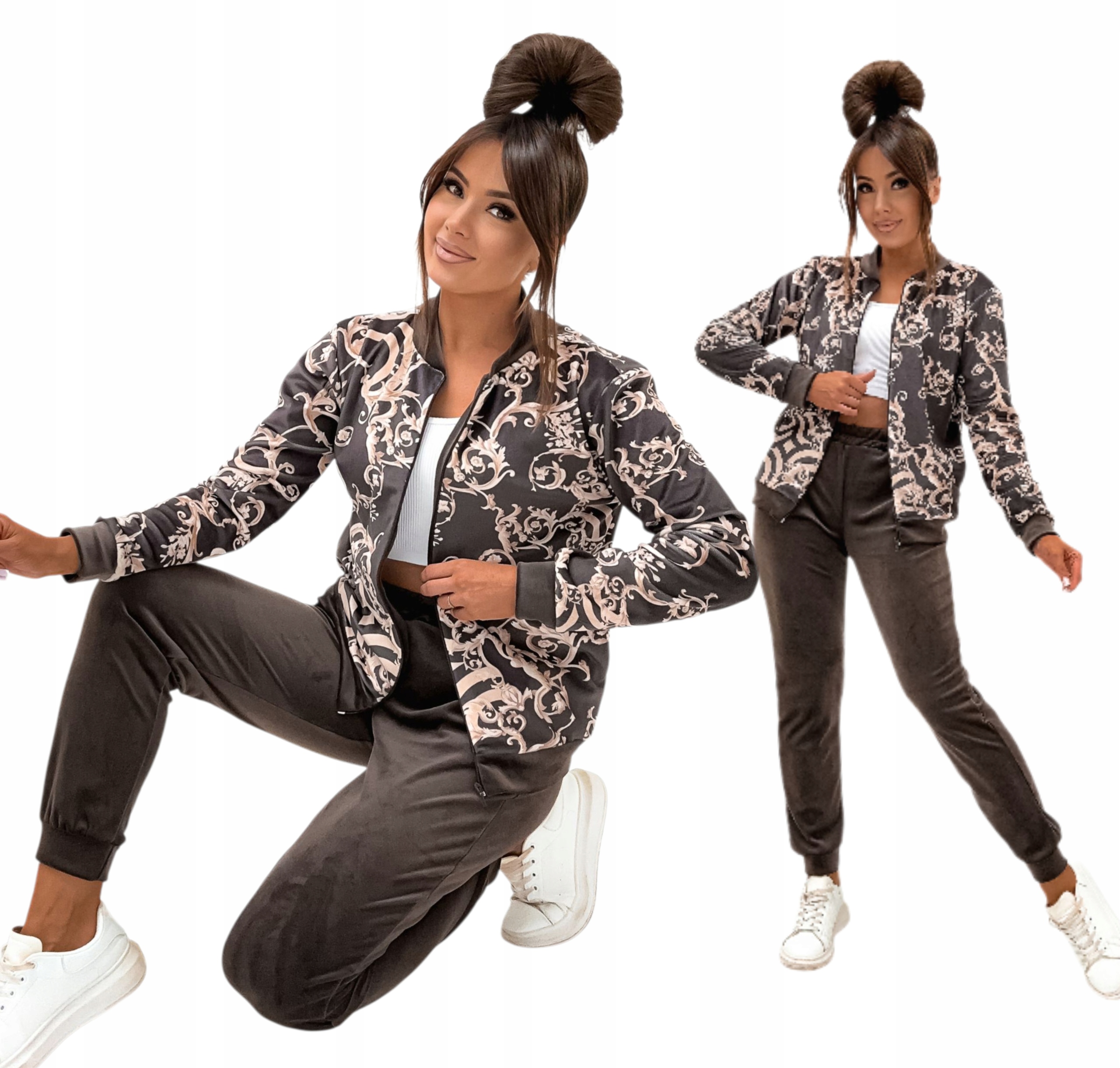 Polski Komplet Dres Welurowy Spodnie I Bomberka r. L XL Czekoladowy