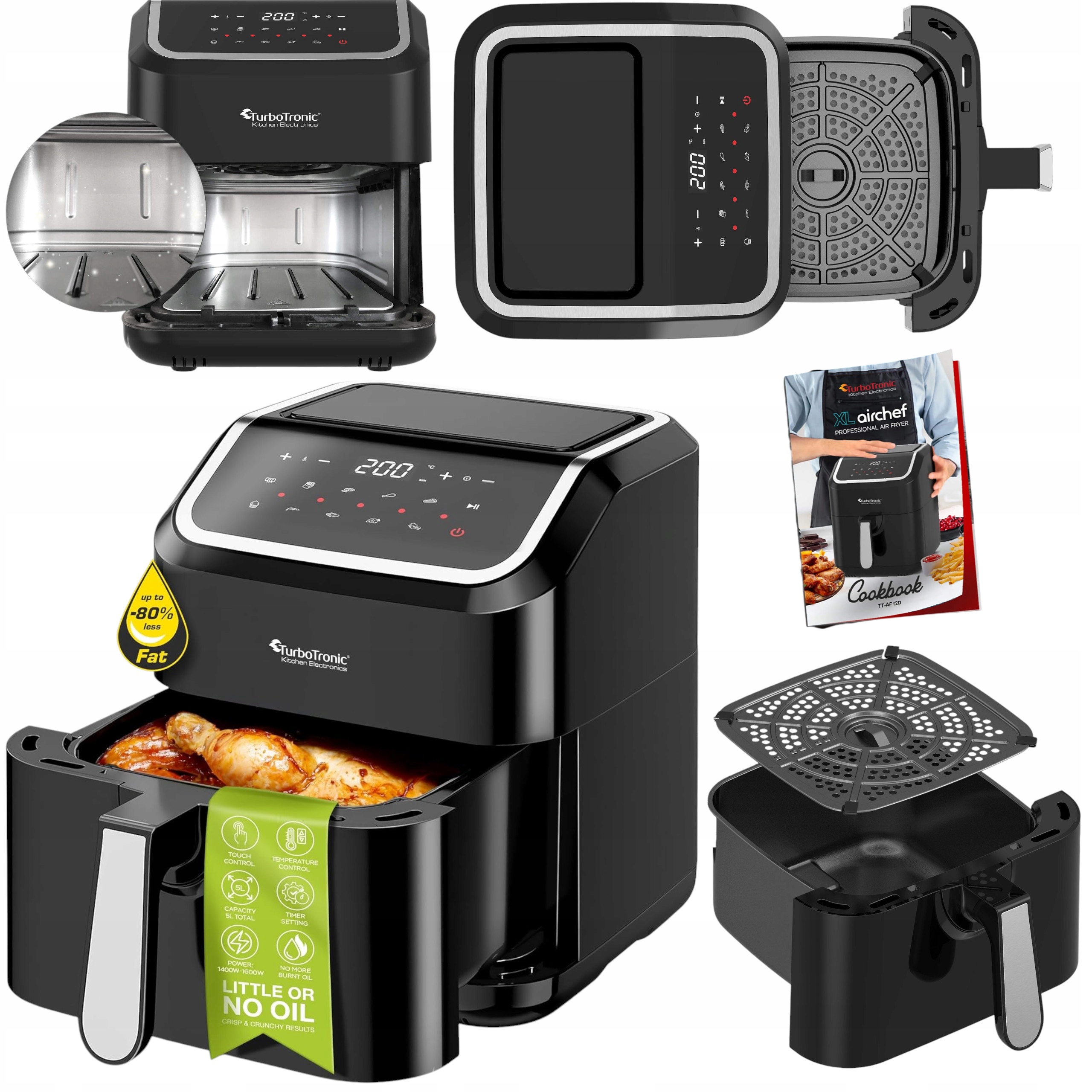 Horkovzdušná Fritéza 5 L 1600W Air Fryer Fritovací Hrnec