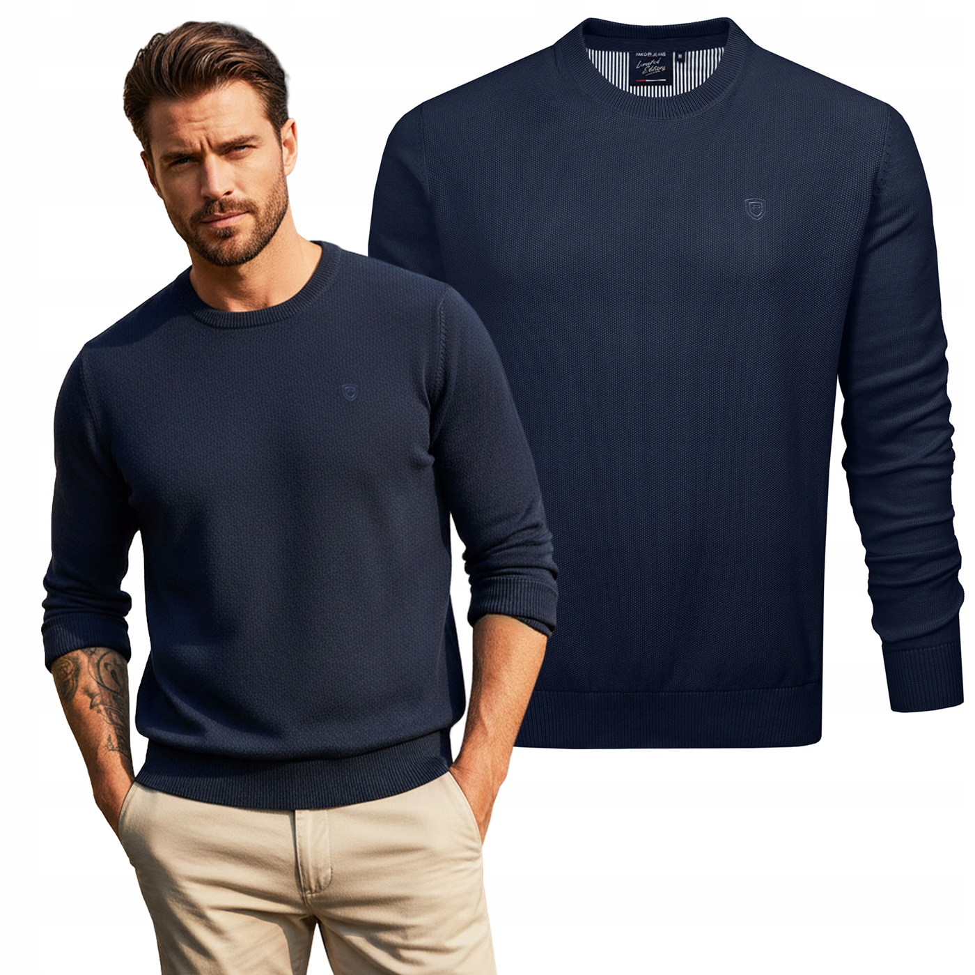 Elegantní Pánský Svetr Klasický Tmavě Modrý Bavlněný XL Pako Jeans