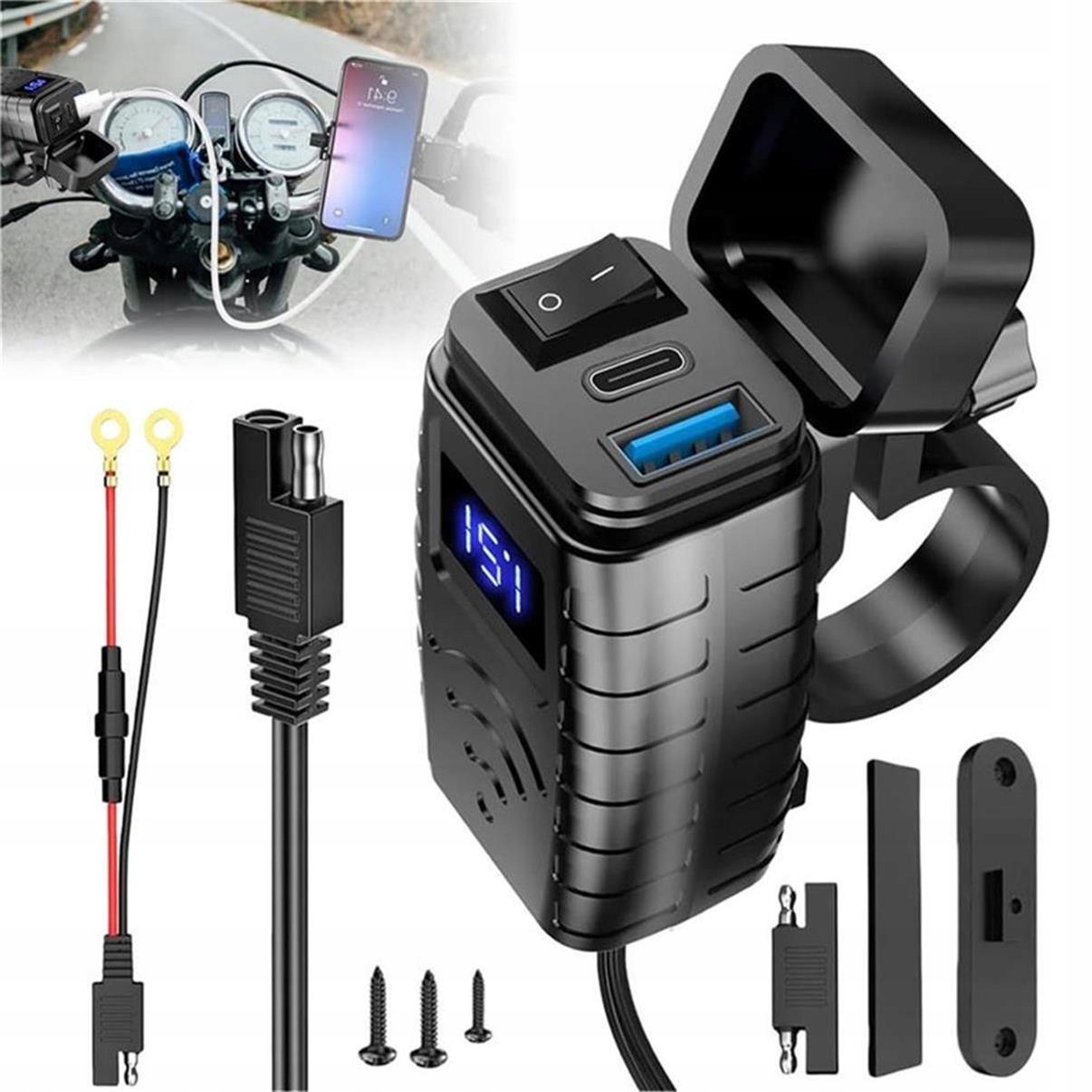 Nabíječka Na Motorku Voltmetr Usb Usb-c typ C Qc 3.0 Porian