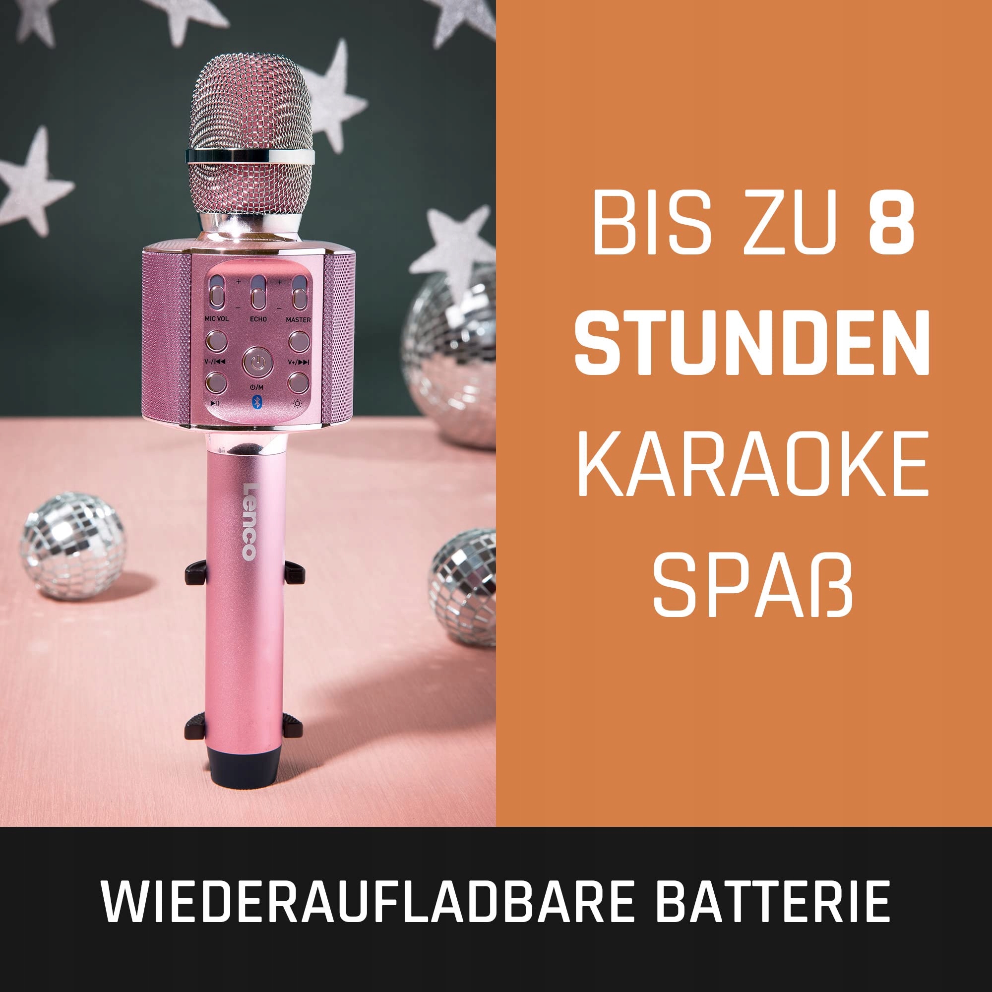 LENCO Karaoke Mikrofon Bluetooth LED Różowy Smartfon Android iOS — miniatura 6