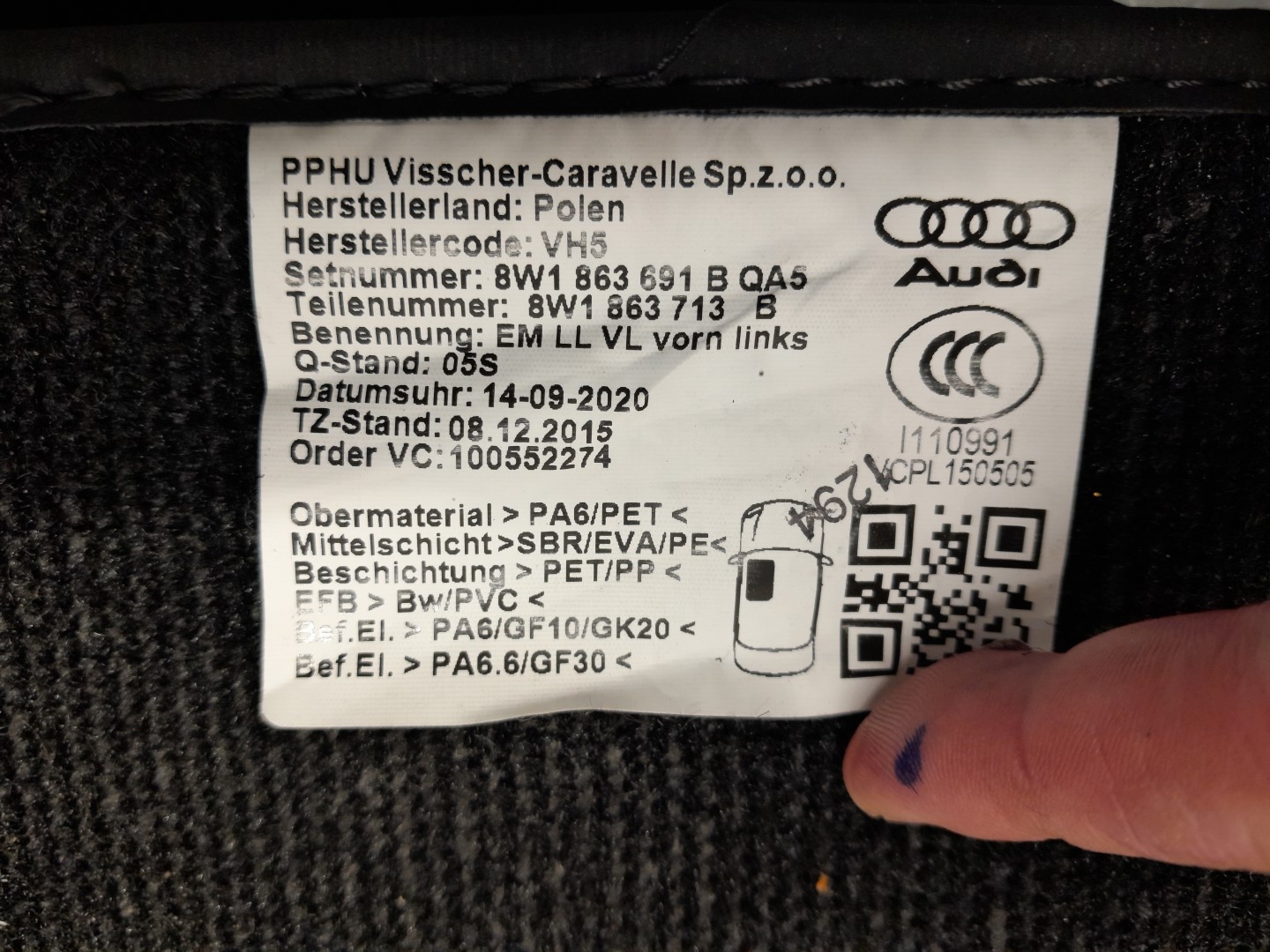AUDI A4 B9 mats WELUROWE KOMPLET 8W1863691B
