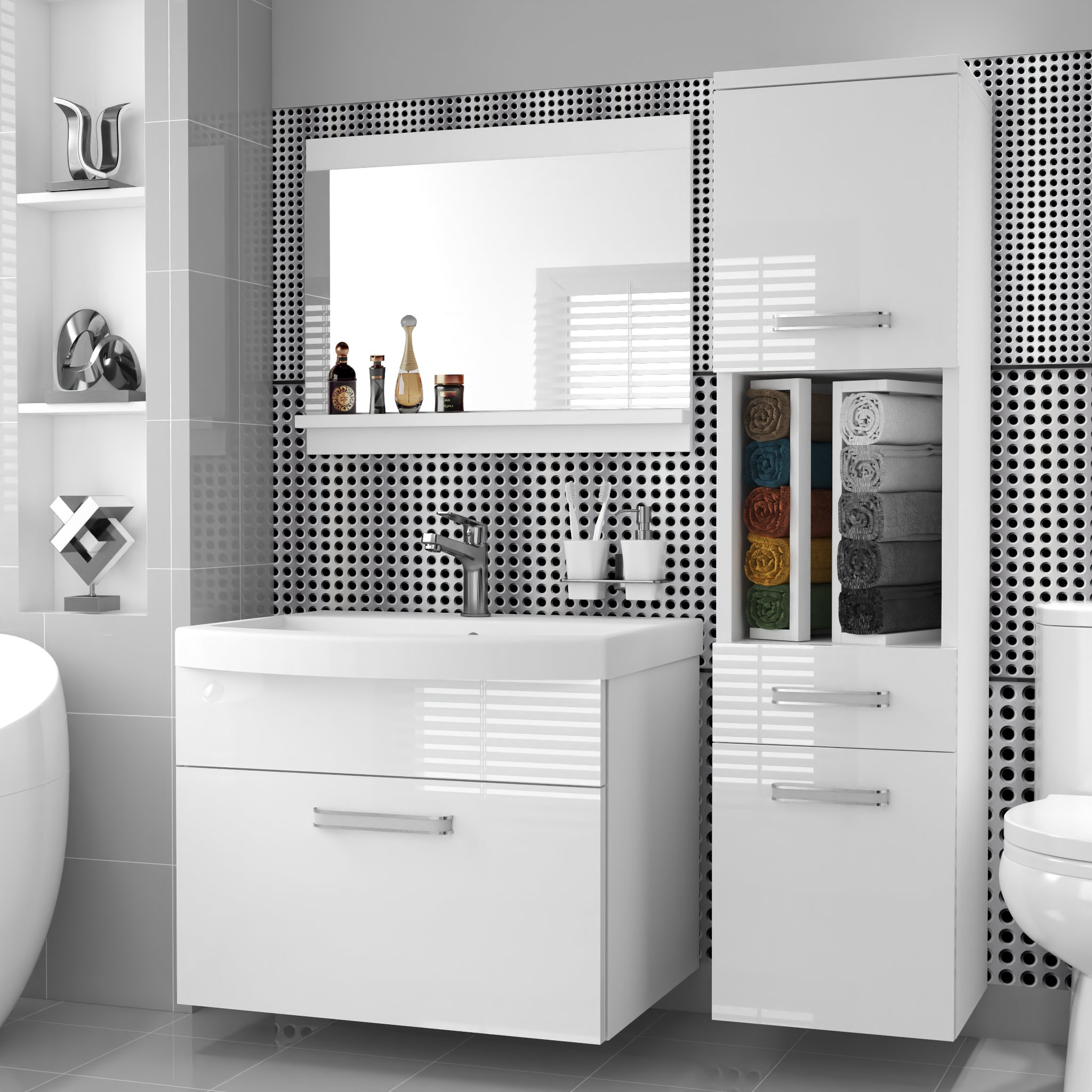 Meble łazienkowe z LUSTREM z UMYWALKĄ POŁYSK