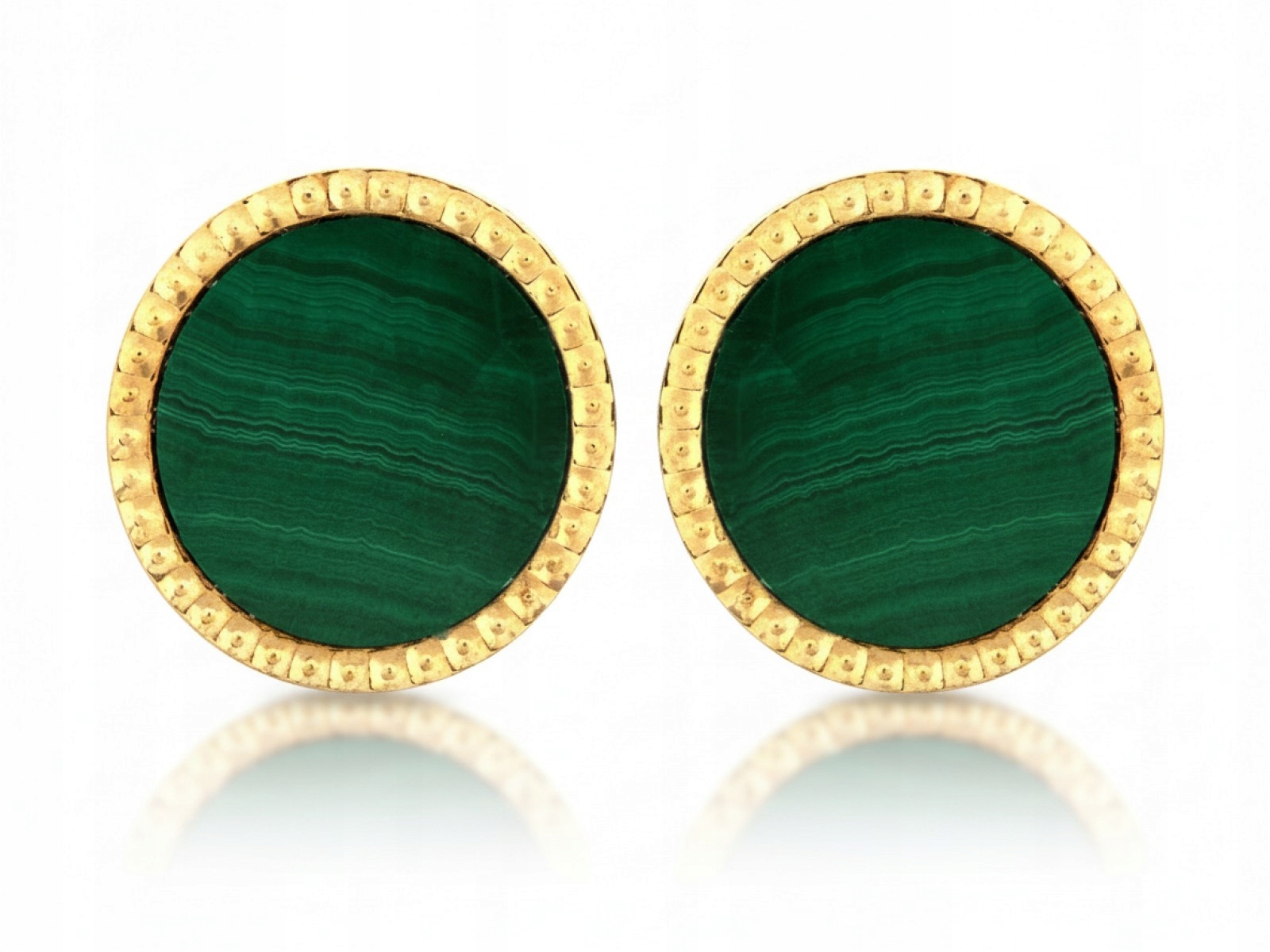 Náušnice pro ženu ze zlata 585 kulaté na tyči se zeleným kamenem