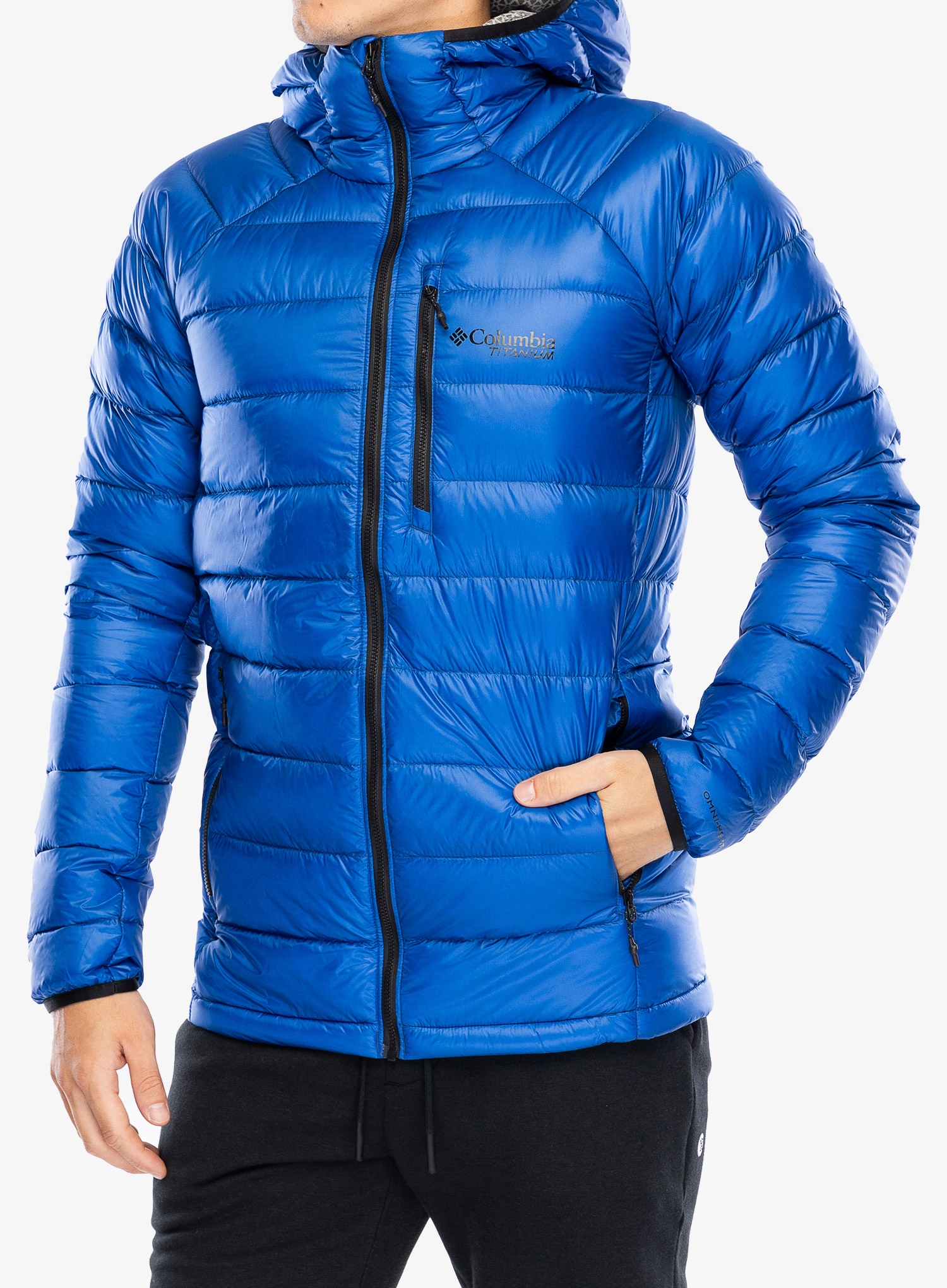 Péřová bunda Columbia Arctic Crest s kapucí horská modrá velikost S