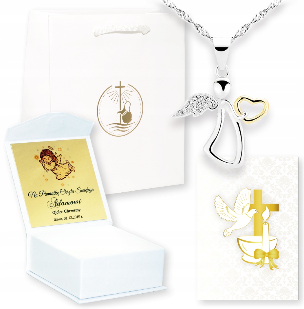 PAMIĄTKA CHRZTU CHRZEST ŚWIĘTY ANIOŁEK ANIOŁ STRÓŻ Długość całkowita 45 cm