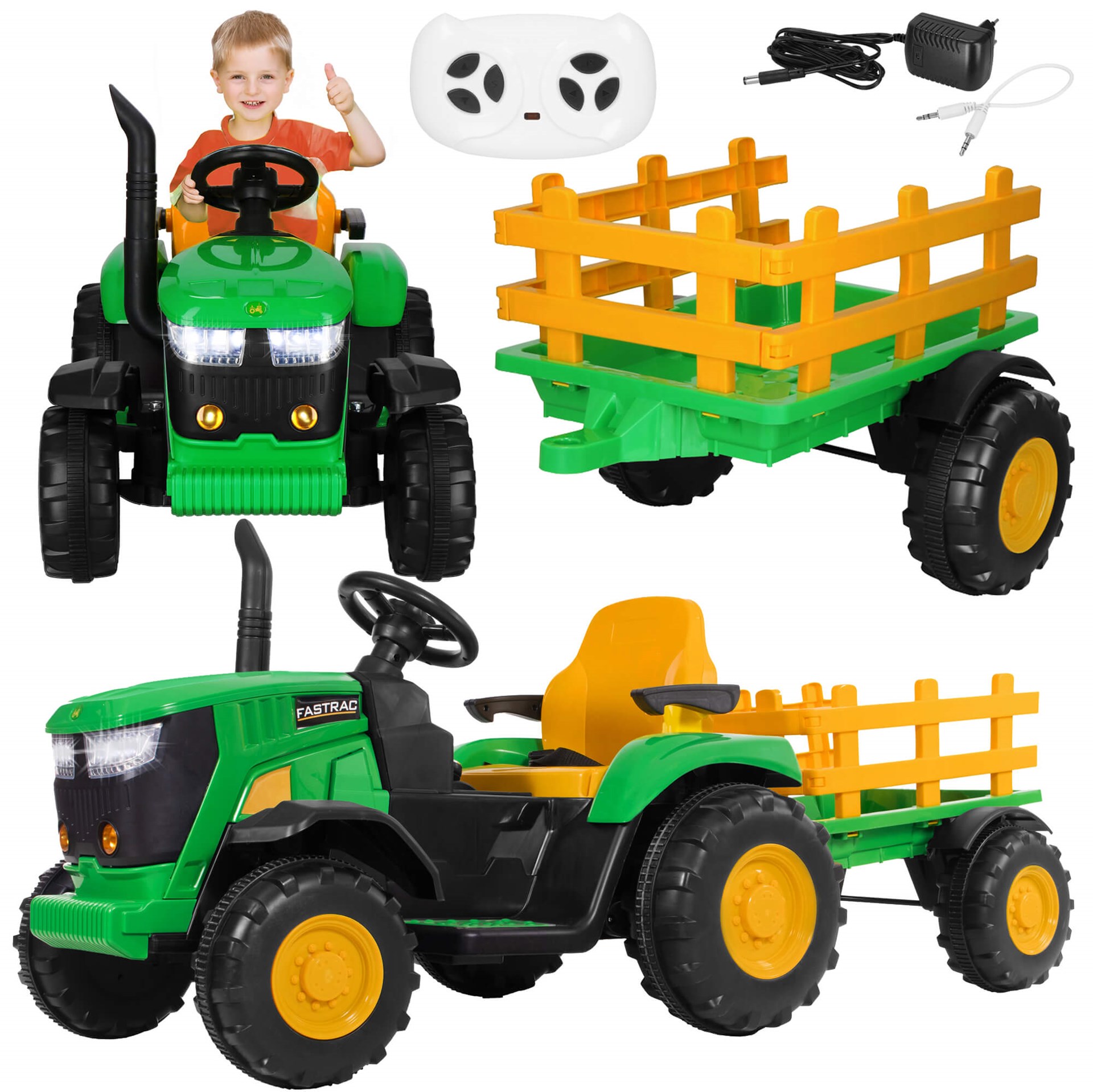 DUŻY TRAKTOR NA AKUMULATOR Z PRZYCZEPĄ PRZYCZEPKĄ 2x35W PILOT LED DŹWIĘKI