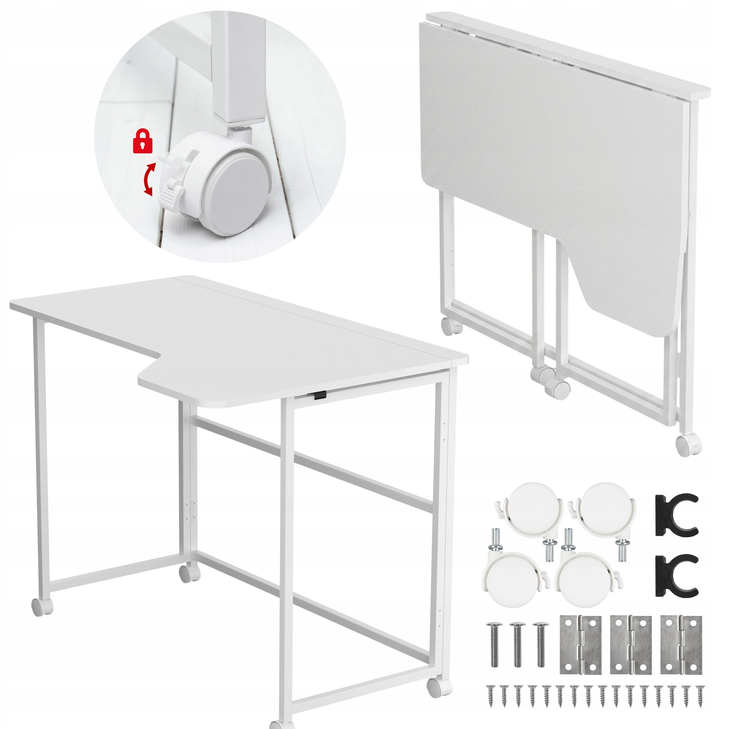 Skládací stůl, bílý, mobilní, stolek s kolečky, bílý, 75 cm, 50 kg, moderní