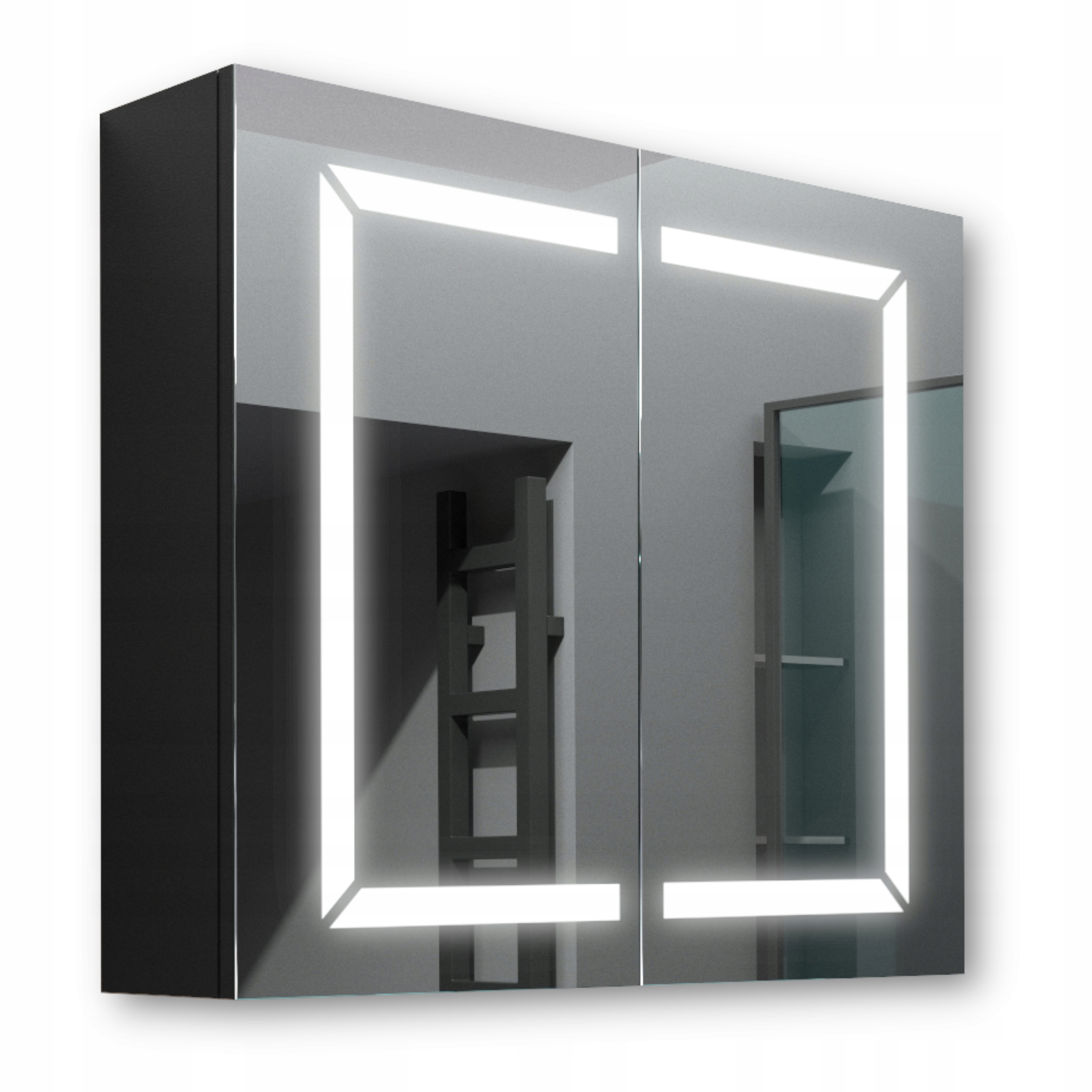 Drevená skrinka 80x70 Led zrkadlo Freya čierna