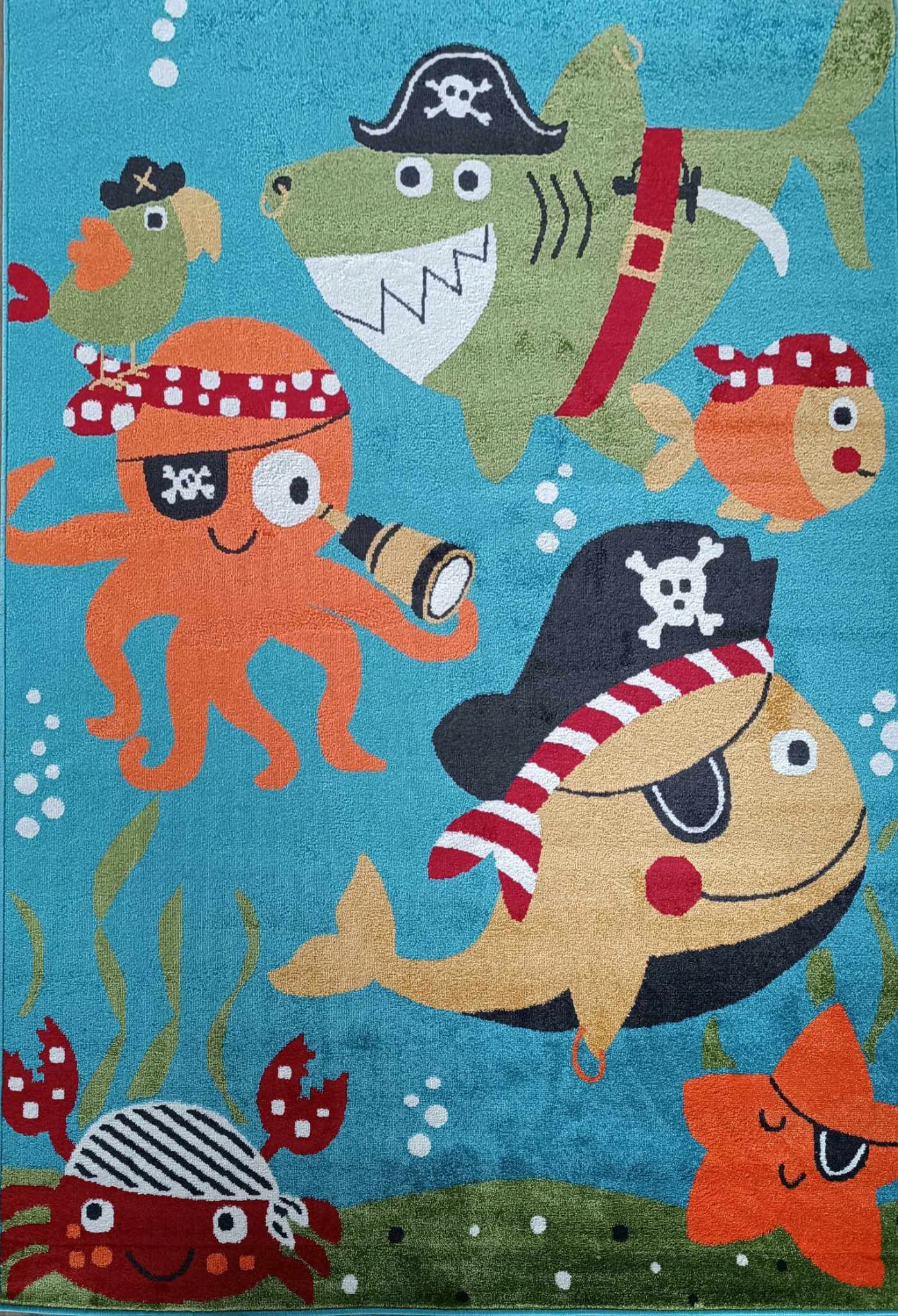 Detský koberec s krátkym mäkkým vlasom, rybičky a piráti 160 x 230 cm