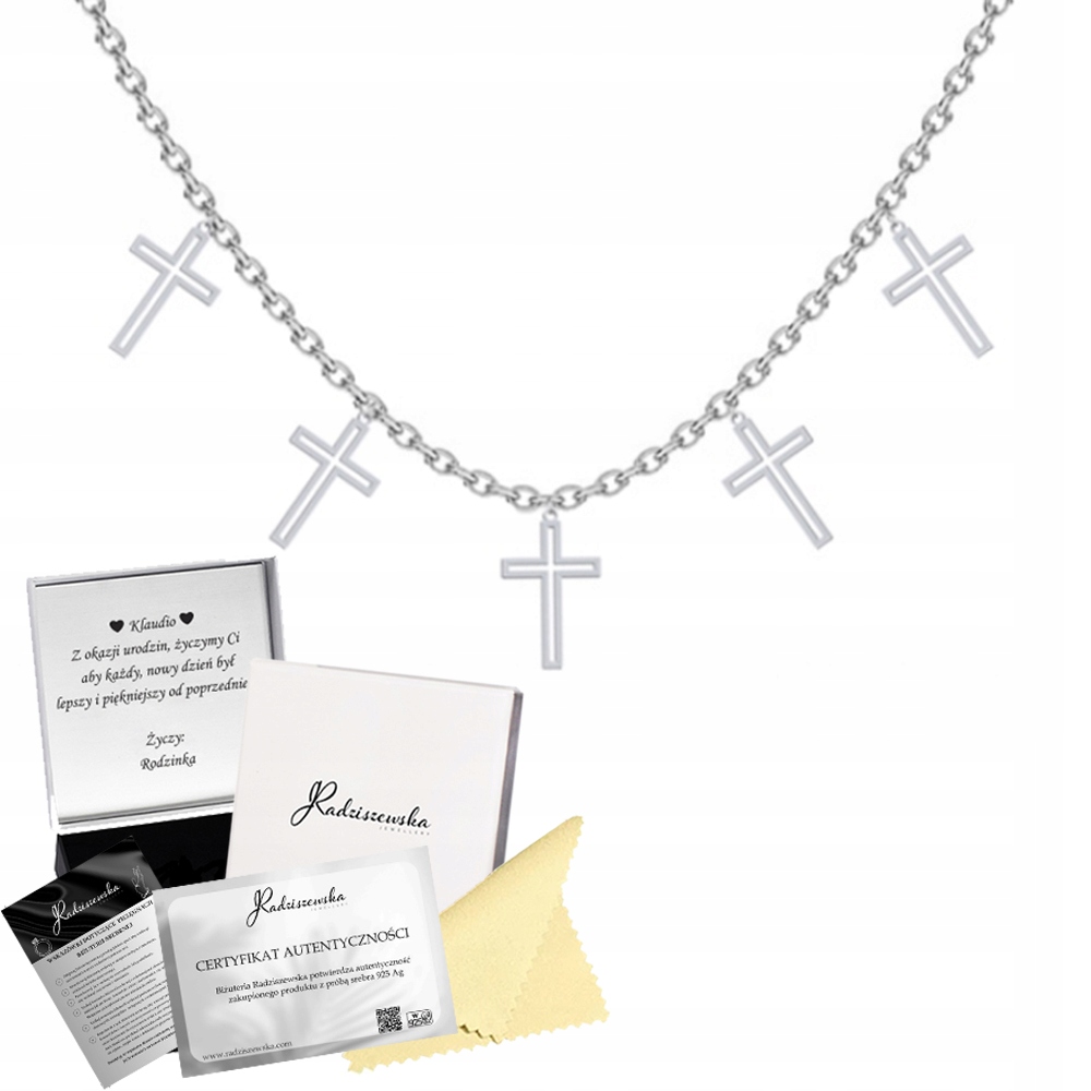 Stříbrný náhrdelník s křížky 925 Křížek Narozeniny Dedikace Bonus