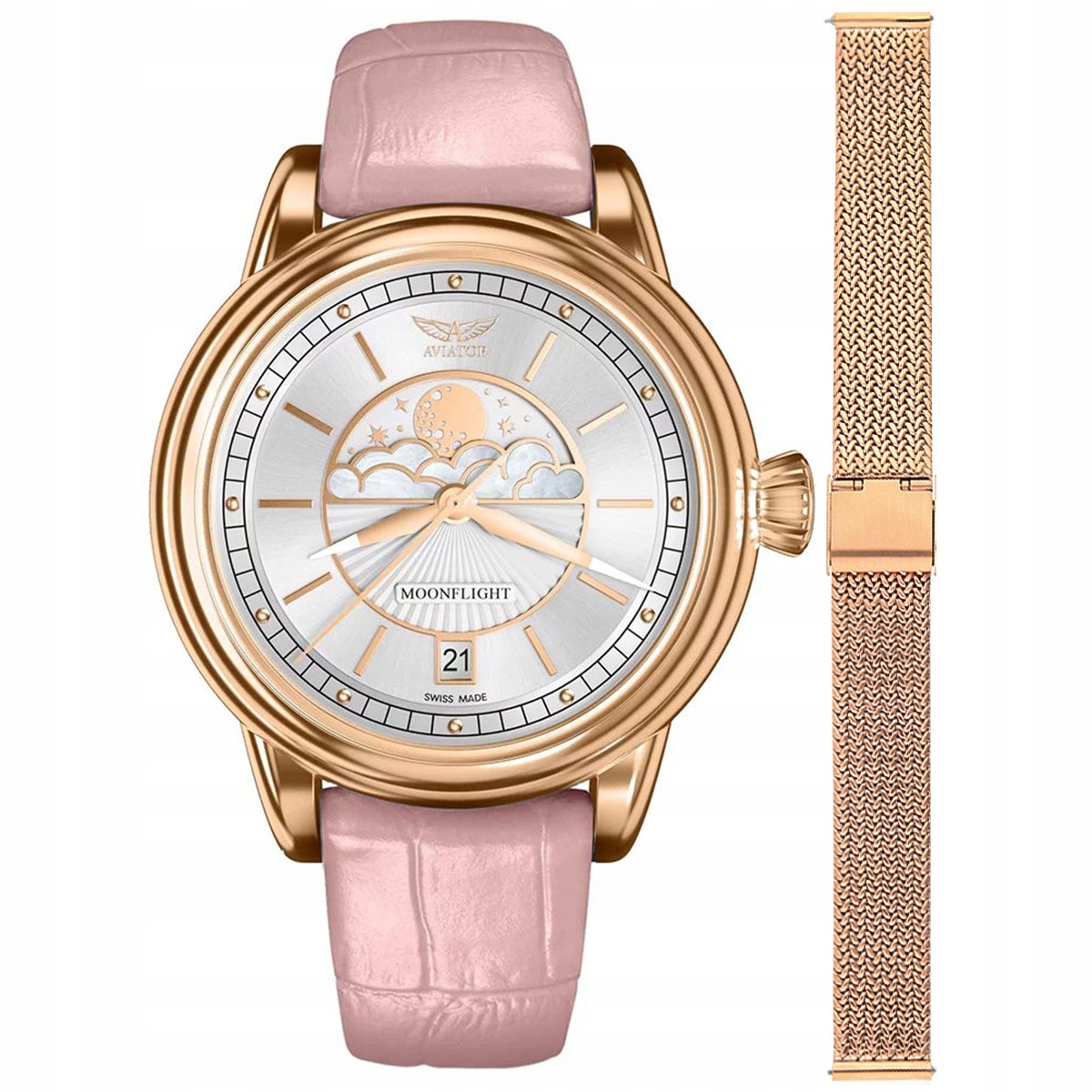 Dámské hodinky Aviator V.1.33.2.251.4PM-SET růžové zlato