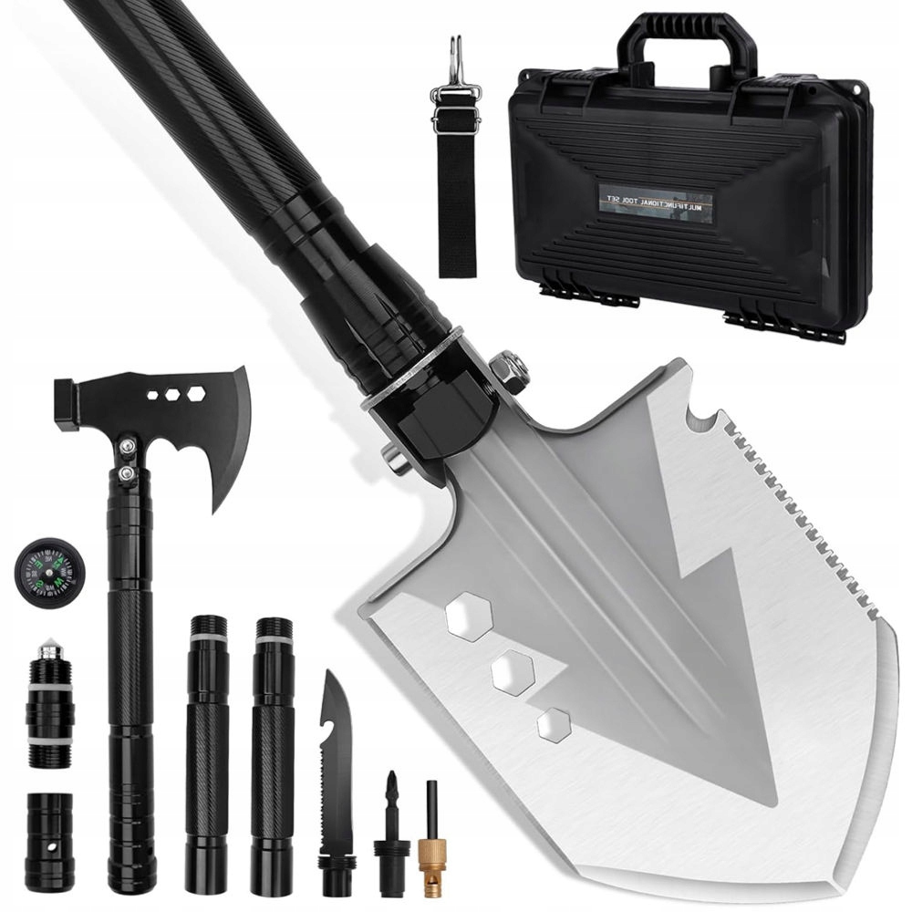 Skládací Vojenská Sada Multifunkční 8V1 Survival Lopata Pila Nůž Sekera