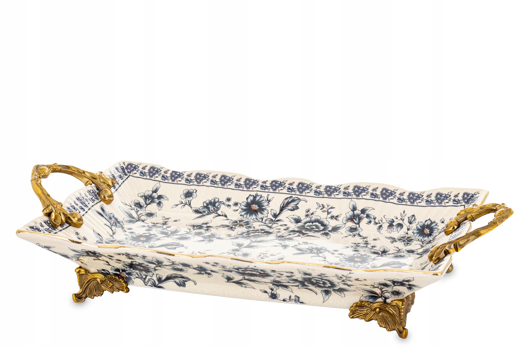 Dekoratívna miska Podnos Empire Cisárska s kvetmi Zlaté nožičky