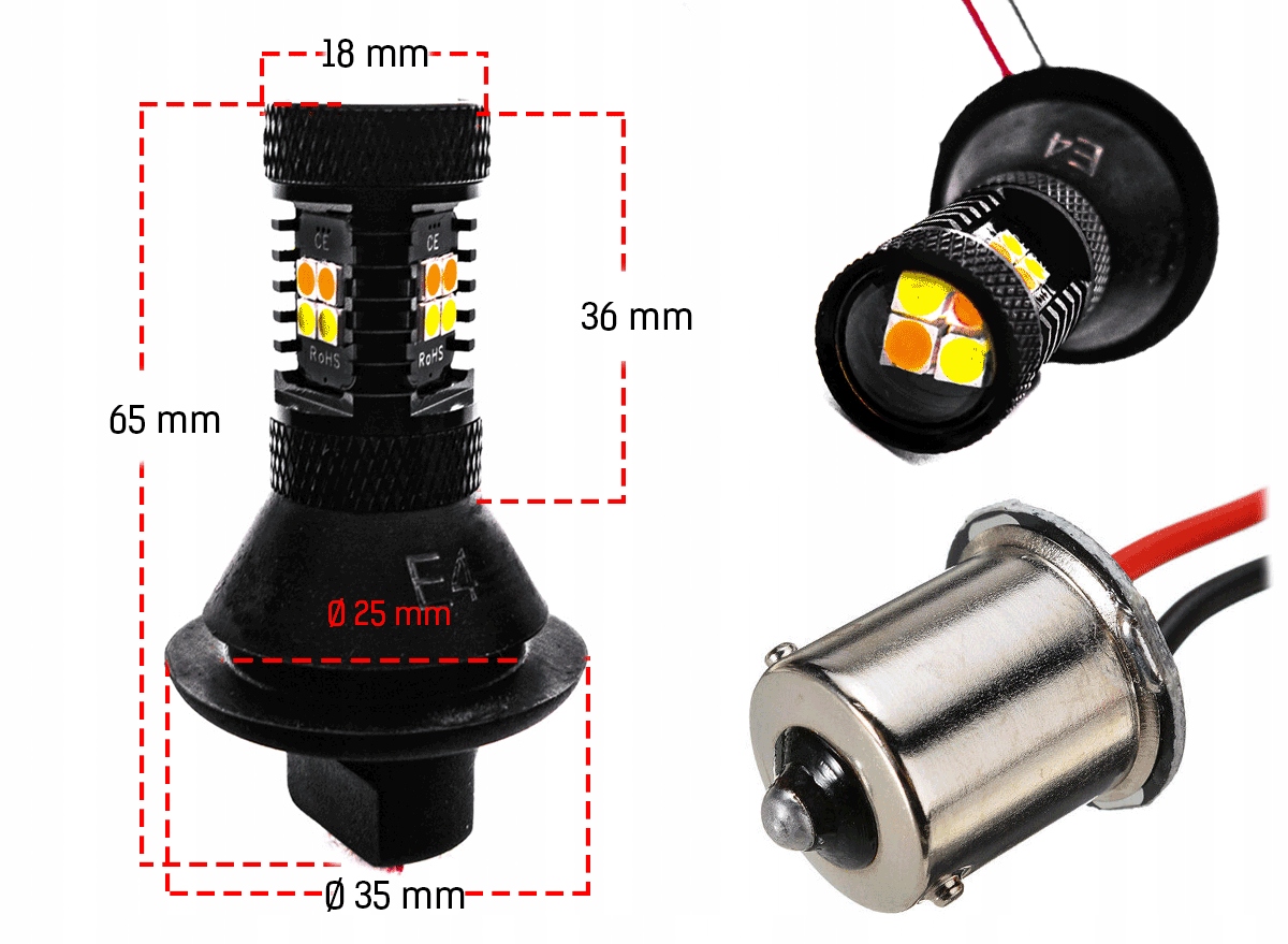 2w1 Swiatla LED DZIENNE i KIERUNKOWSKAZY DRL P21W Catalog number of the original BA15S P21W 1156 Ledy do jazdy dziennej kierunkowskazy ULTRA MOCNE LEDY z SOCZEWKA SKUPIAJACA