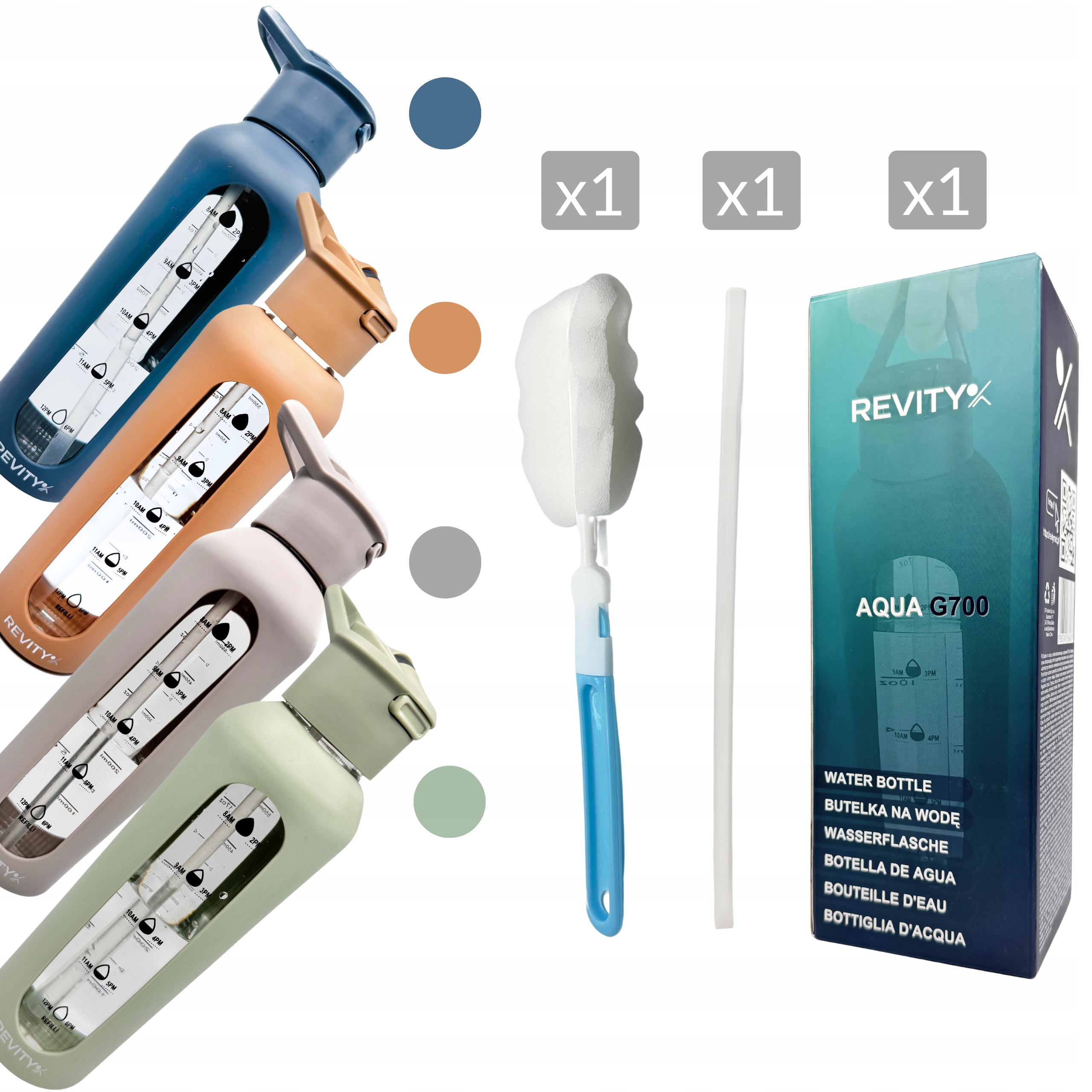 SZKLANA BUTELKA NA WODĘ BIDON SHAKER Z MIARKĄ I DZIUBKIEM SILIKONOWE ETUI Stan opakowania oryginalne