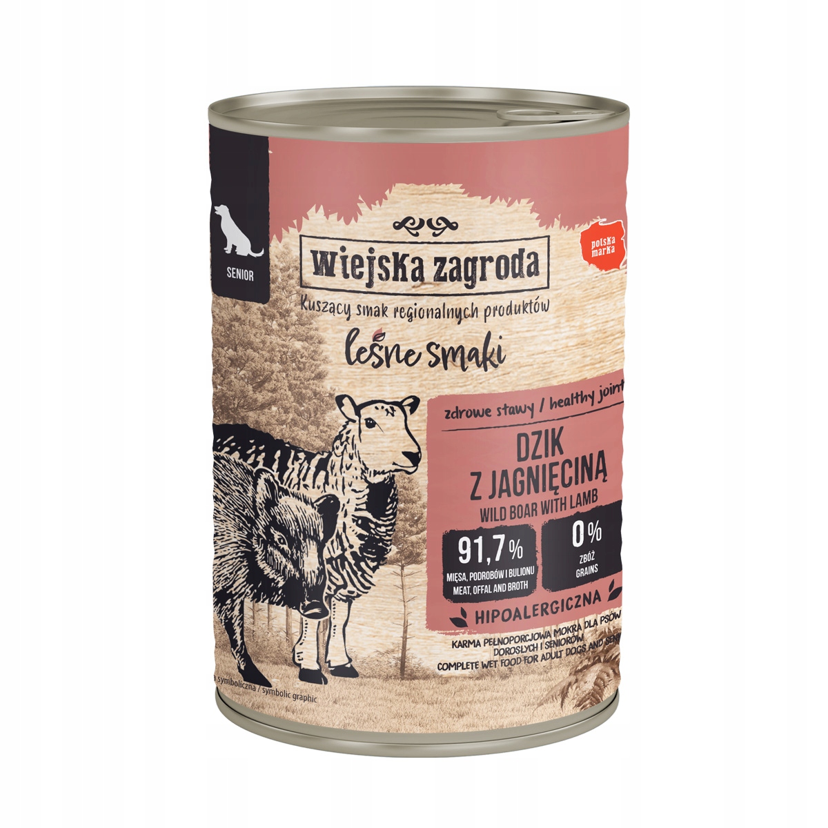 Wiejska Zagroda Vlhké krmivo pro psy Senior Divoké jehněčí maso 8x400 g