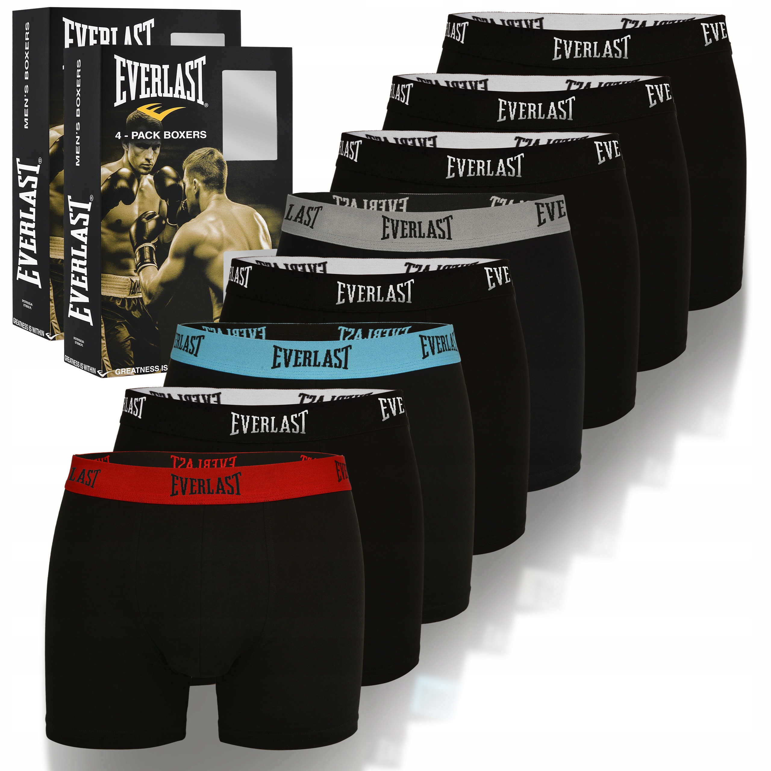 Everlast Bokserki Męskie Zestaw Czarny Guma Bawełna Zestaw 8 Sztuk Roz. M