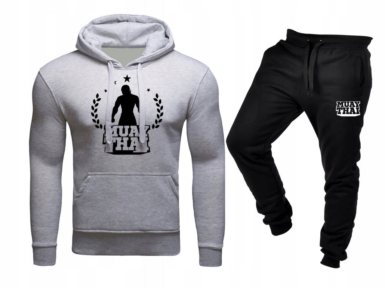 Tepláková Souprava Teplákovka Muay Thai Mikina A Kalhoty Šedá Černá XXL