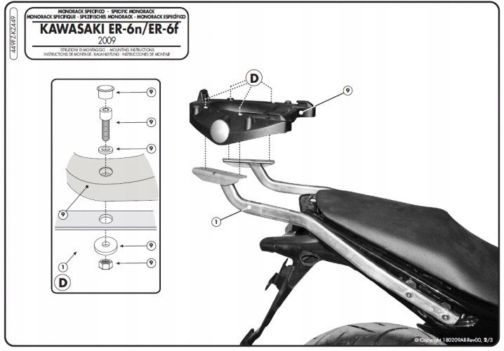 Rám Centrálneho Kufra Kawasaki ER-6N ER-6F 650 (09-11) (bez Dosky)