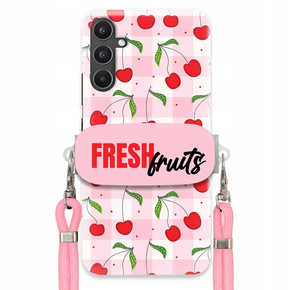 Puzdro pre Samsung A34 5G Case držiak na šnúrku Ružový Fresh Fruits Mriežka