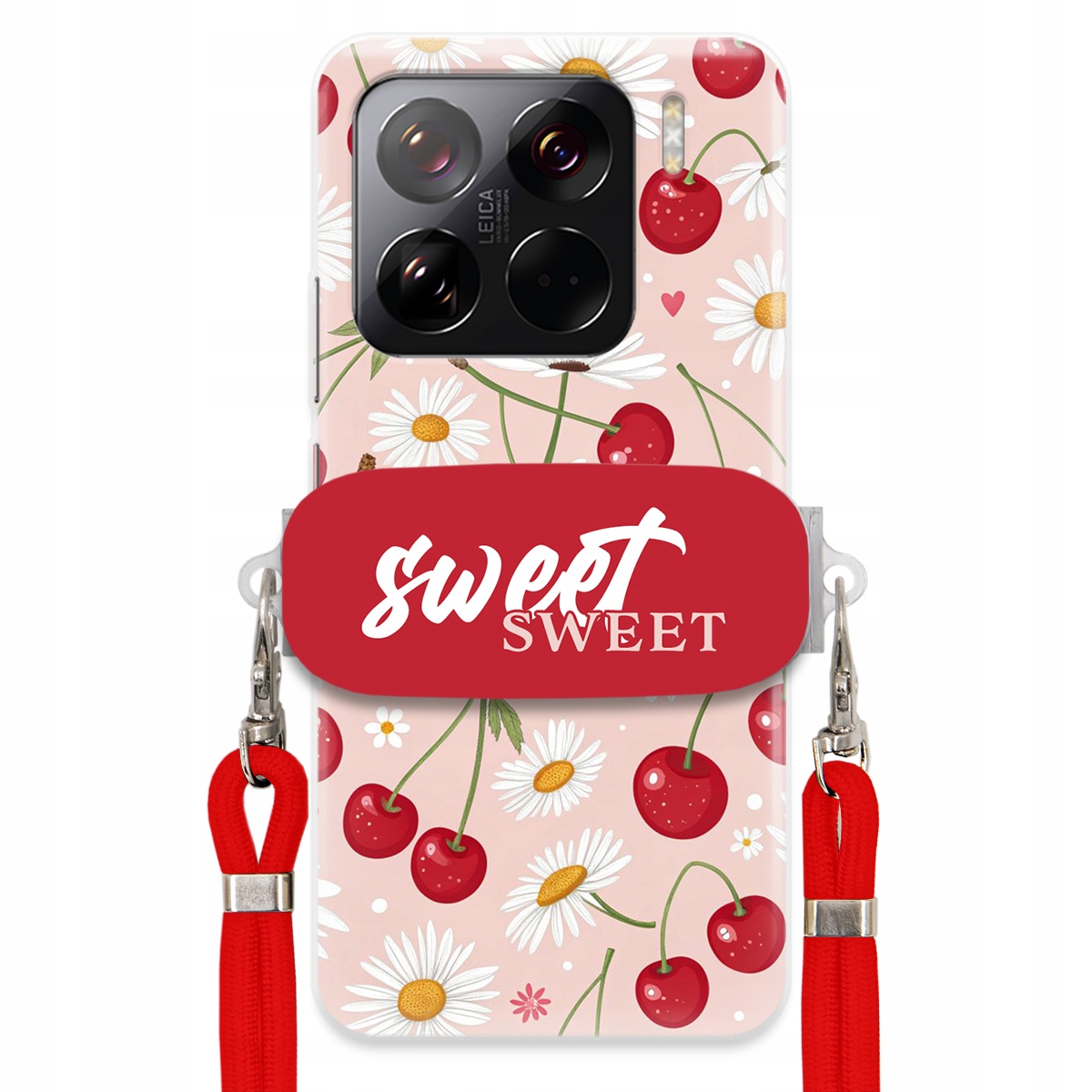 Pouzdro pro Xiaomi 15 Pro Červené vodítko držák Crossbody Sweet Višňový Květ