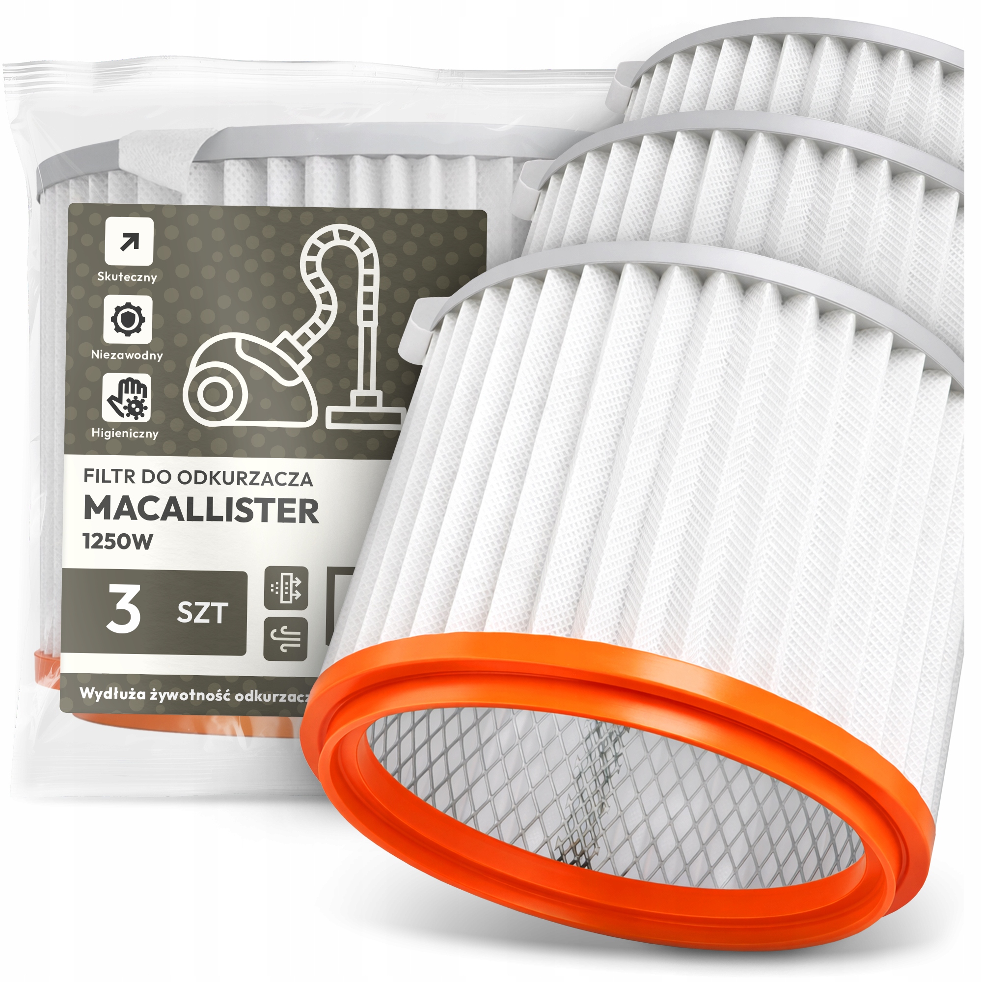 3x Vzduchový Filtr pro vysavač MacAllister 1250W Omyvatelný Filtr Em-w