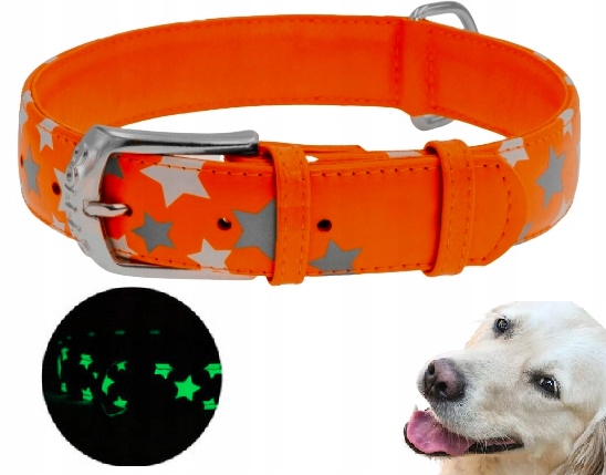 Levně Kožený reflexní obojek Waudog Collar 27-36CM Oranžový Hvězdičky