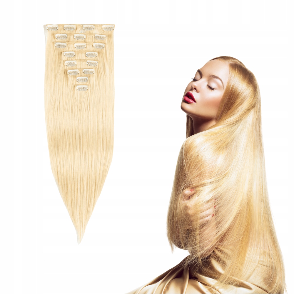 Umělé syntetické vlasy Clip In 47 cm 8 pásků #613 blond Real Soft připínáčky