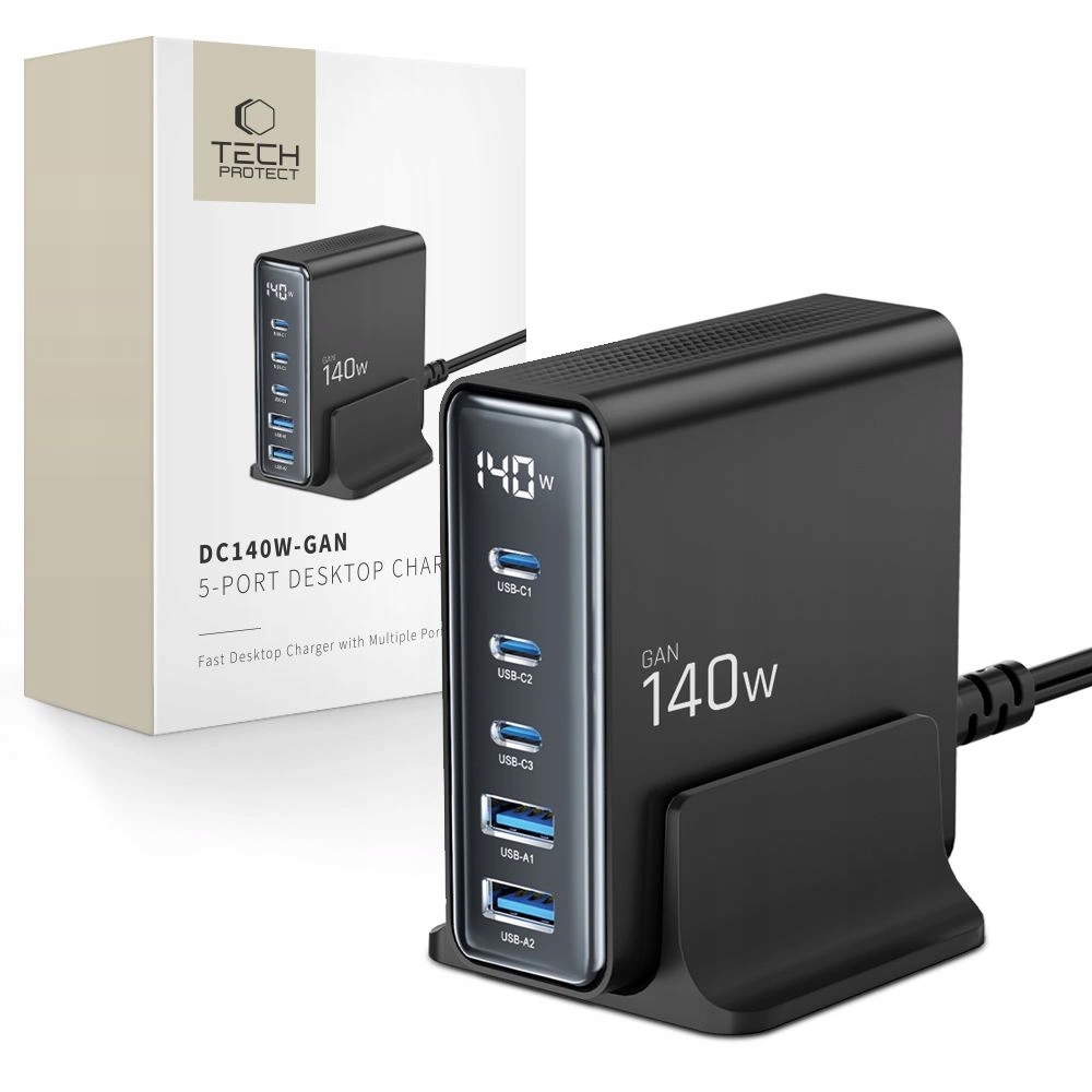 Nabíjacia stanica Tech-Protect DC140W-GAN 5-PORT PD140W/QC3.0 čierna