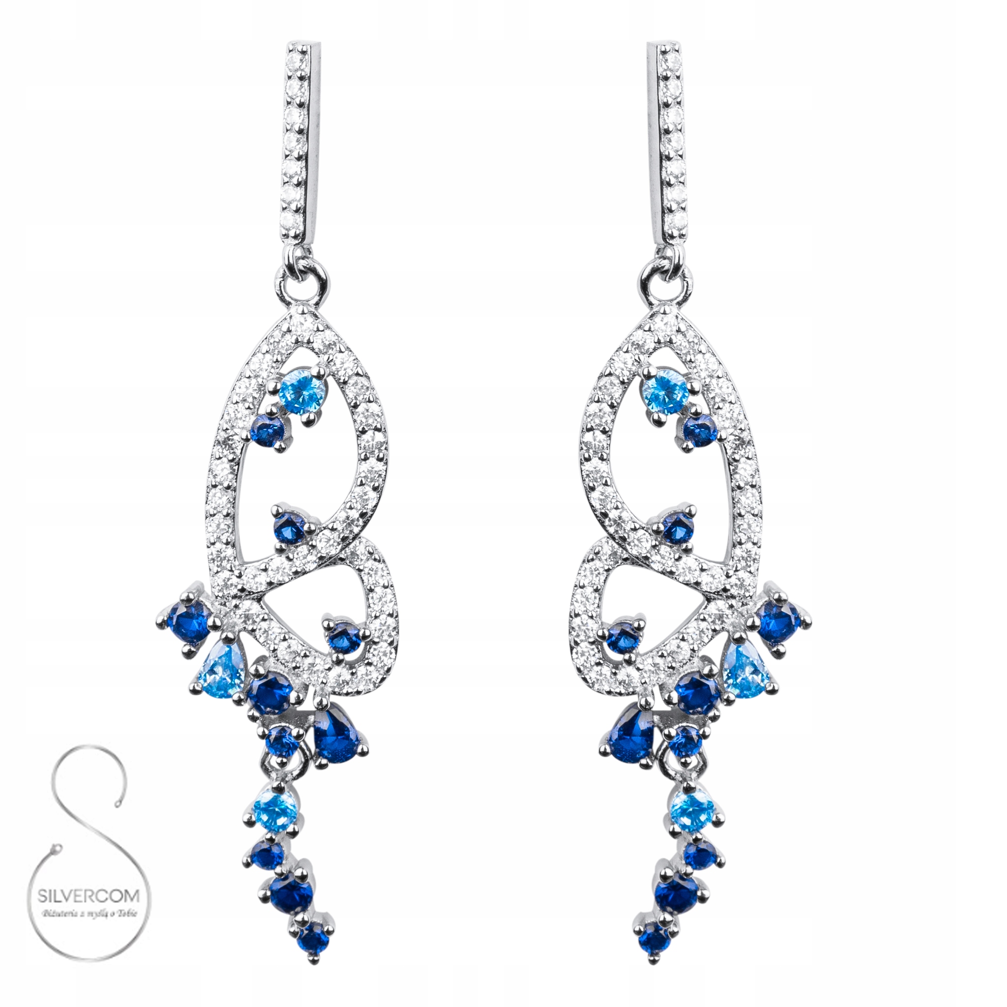 Stříbrné Náušnice 925, Závěsné, Modré A Bílé Zirkony, Motýli Jako Dárek