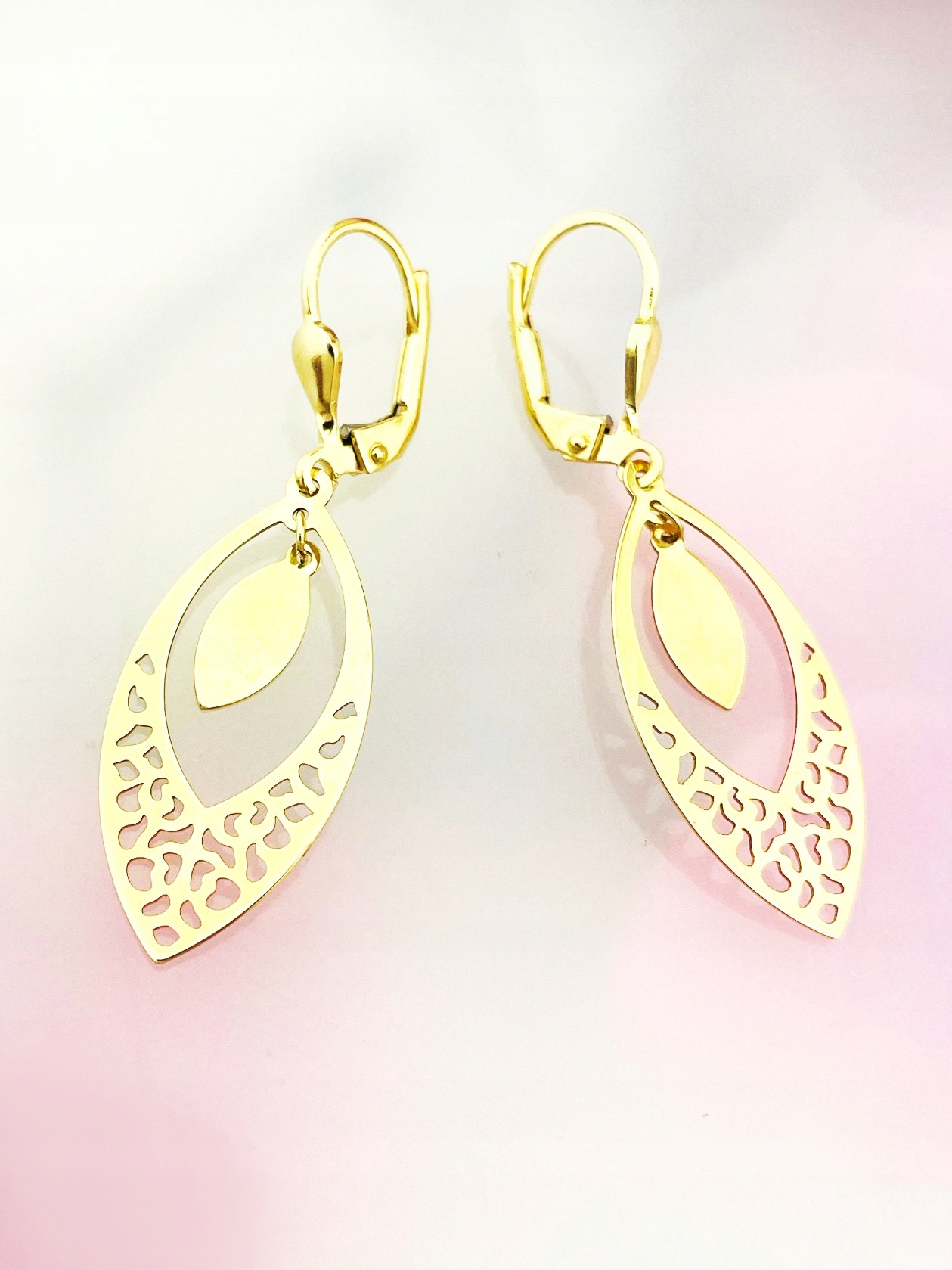 Zlaté náušnice s visícími ohňostrojemi, kočičí oko, prolamované