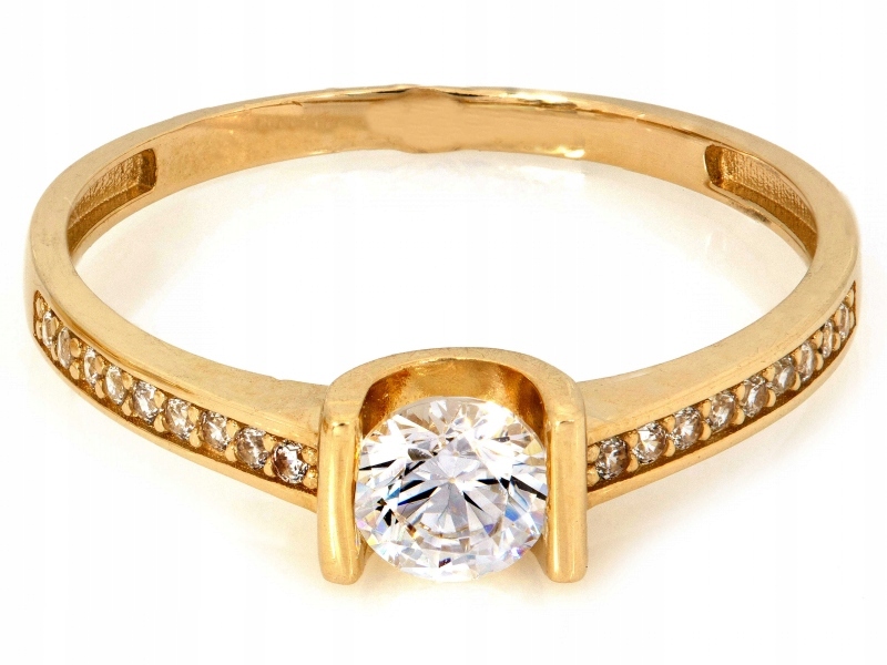 Zlatý prstýnek 585 14kt zirkony Solitare 1.76g, elegantní na zásnuby
