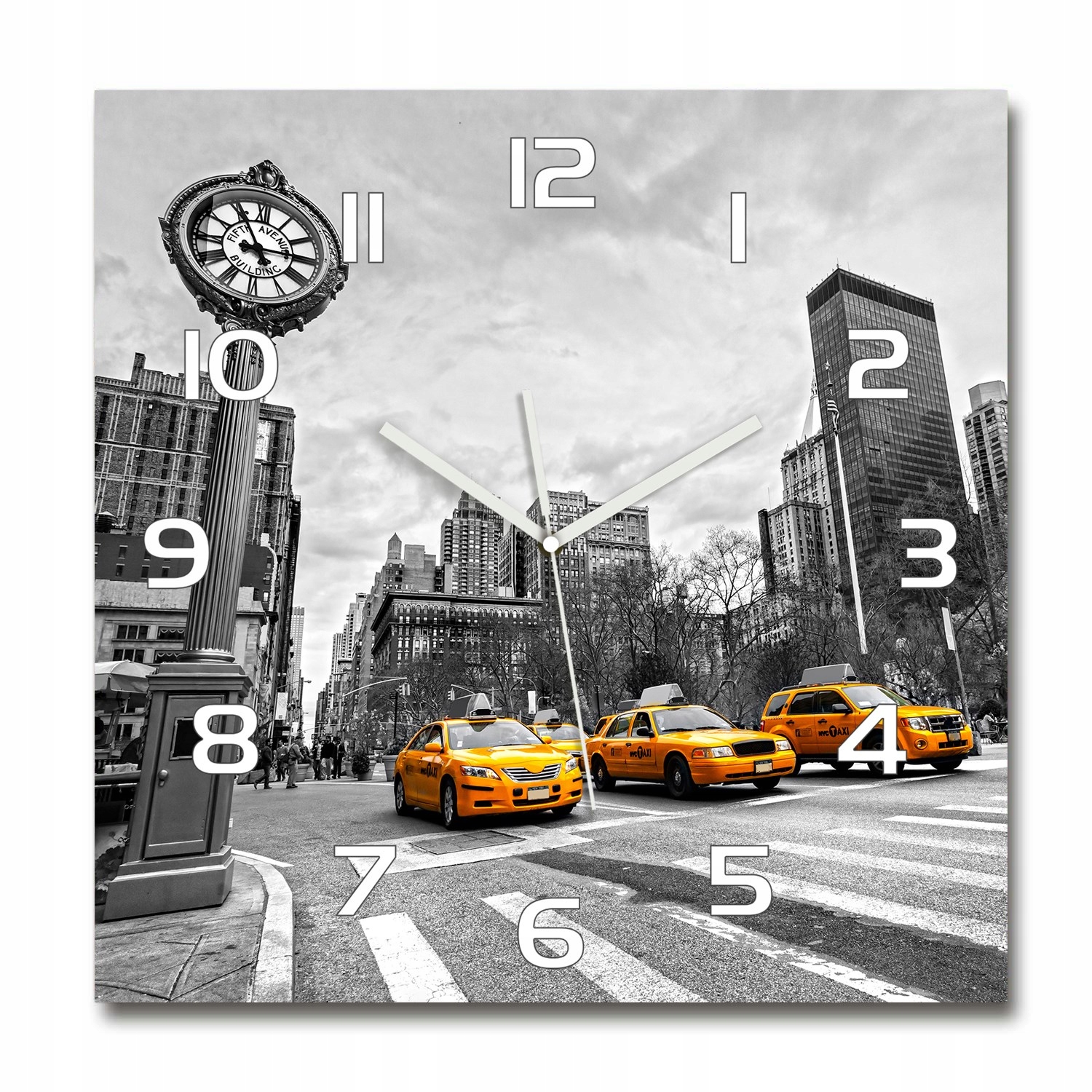 

Wiszący szklany zegar Taksówki Nowy Jork 60x60 cm