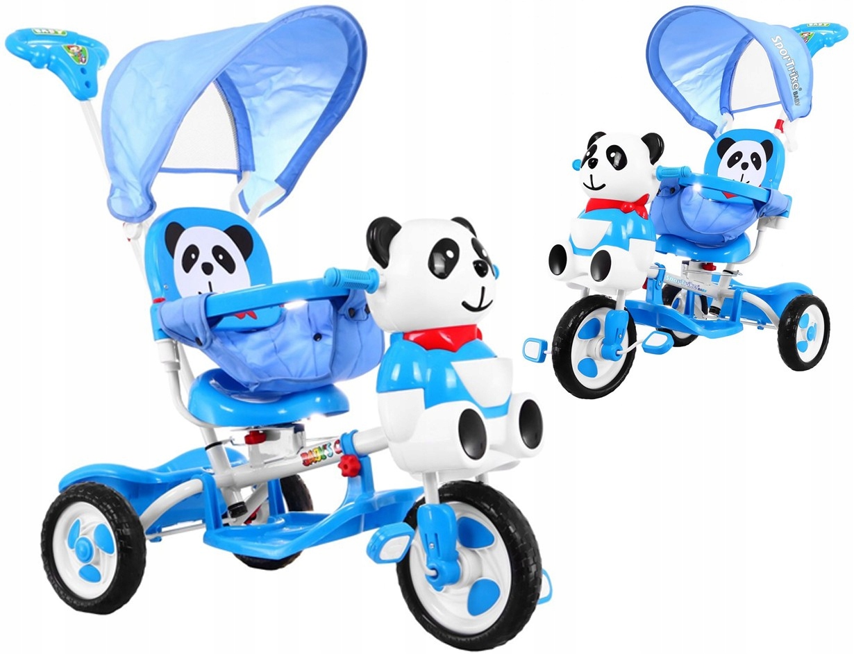 Rowerek Trójkołowy dla dzieci Panda miękkie koła Dźwięk pchaczyk Daszek