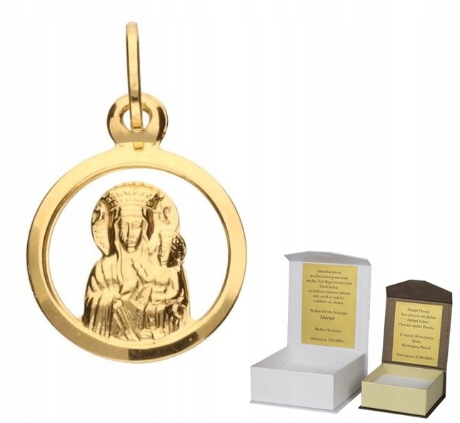 Zlatý Medailonek Panna Maria Čenstochovská Křest Svaté Přijímání Zlato pr. 585 MZ2