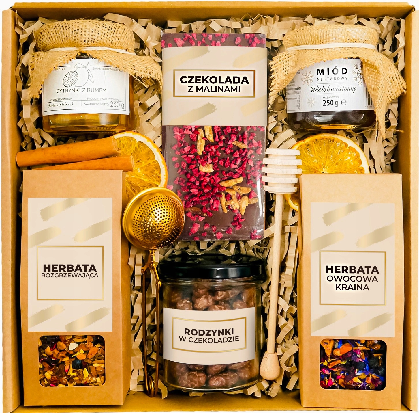 KOSZ PREZENTOWY HERBATY CZEKOLADKI MIÓD DUŻY BOX DLA NIEJ DLA NIEGO zestaw EAN (GTIN) 5904999446335