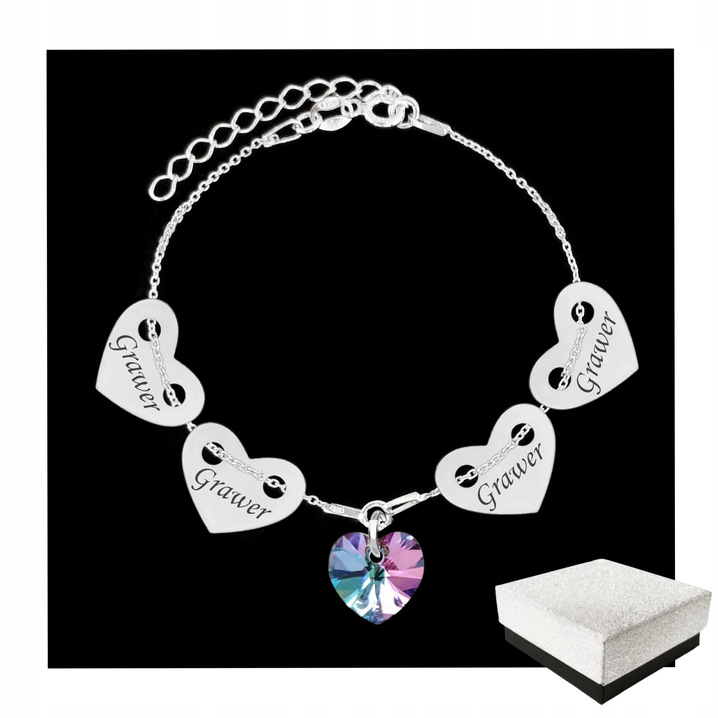 Náramek Srdce Gravírování Srdíčka Čtyři Srdce se Srdíčky Stříbro 925 Dárek